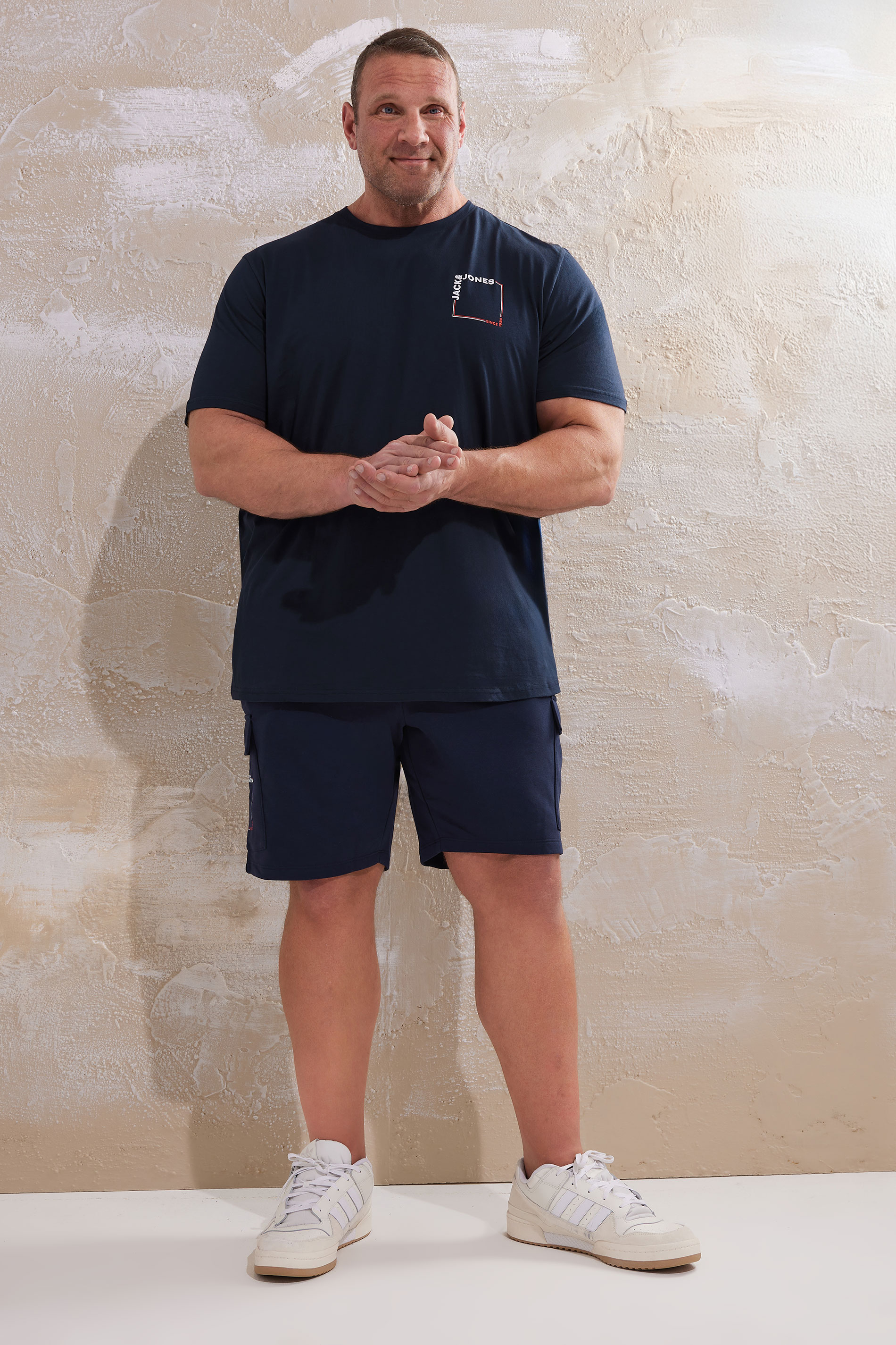 JACK & JONES Big & Tall Navy Blue 'Verner' T-Shirt & Short Set | BadRhino 3