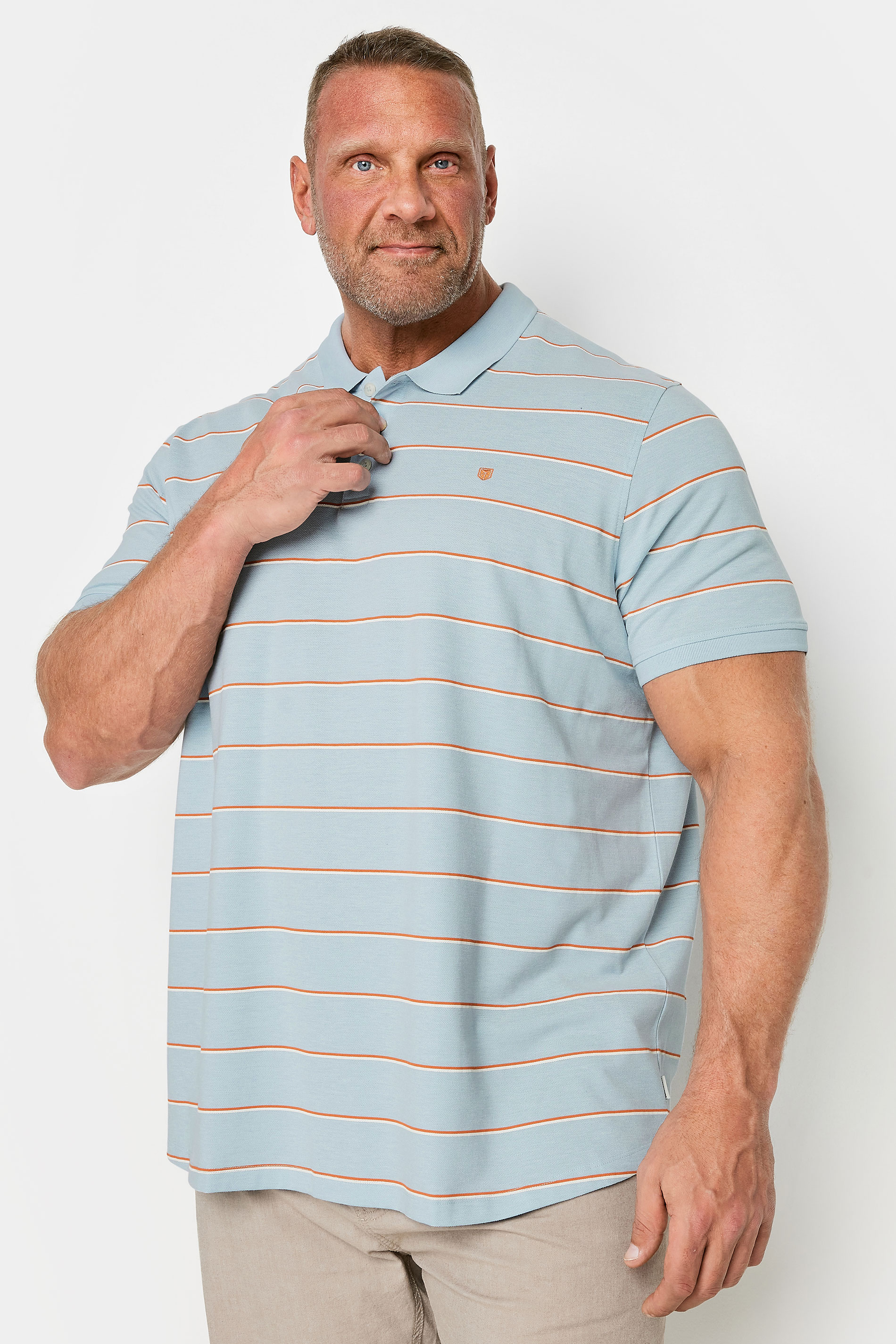 JACK & JONES Light Blue & Orange Stripe Short Sleeve Stripe Polo Shirt | BadRhino 1