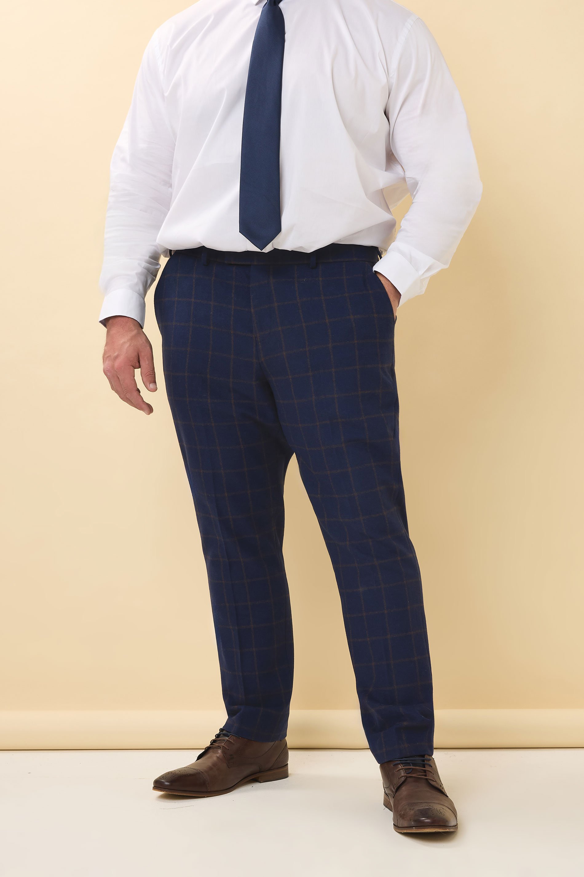 BadRhino Tailoring Big & Tall Navy Blue & Rust Orange Tweed Trousers | BadRhino 3