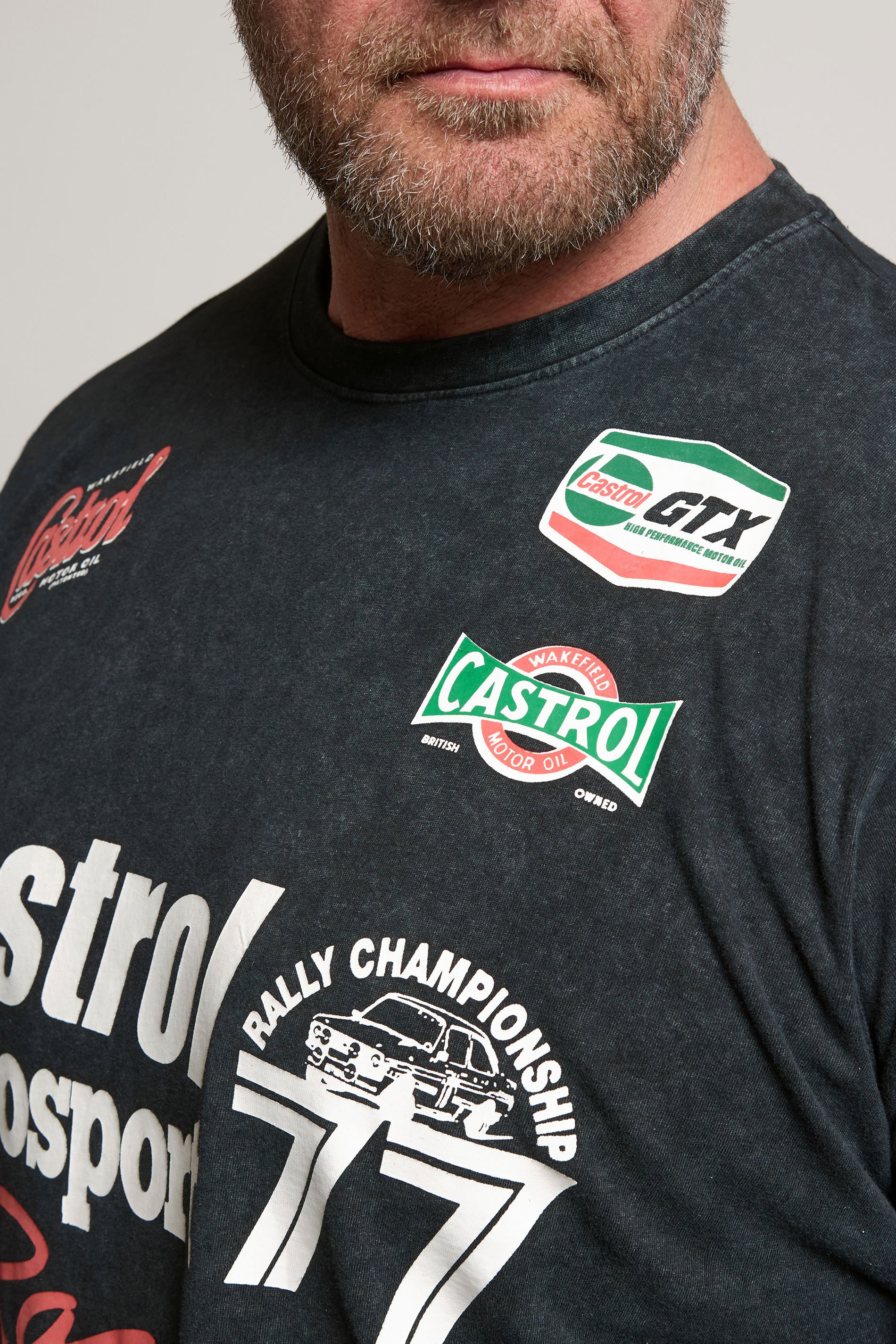 BadRhino Big & Tall Black Acid Wash Printed 'Castrol' T-Shirt | BadRhino 4