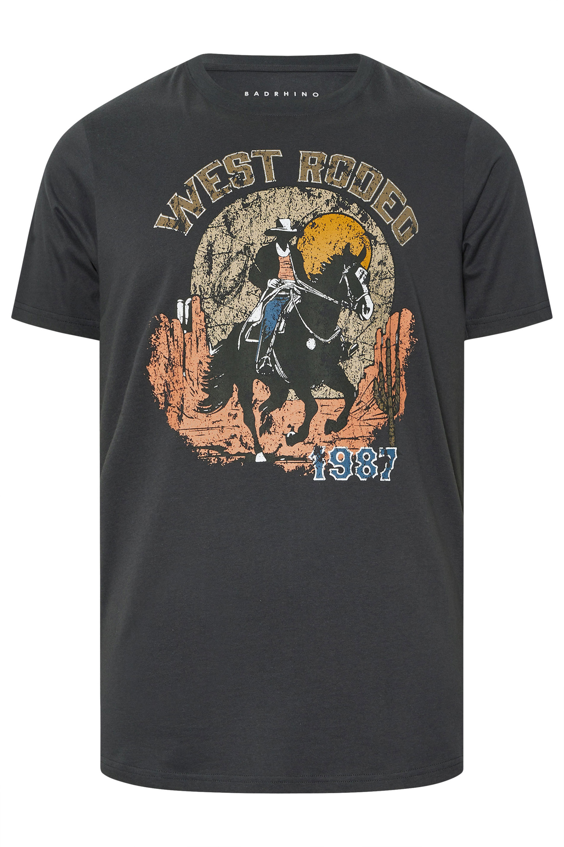 BadRhino Big & Tall Ebony Grey 'West Rodeo' Graphic T-Shirt | BadRhino 6