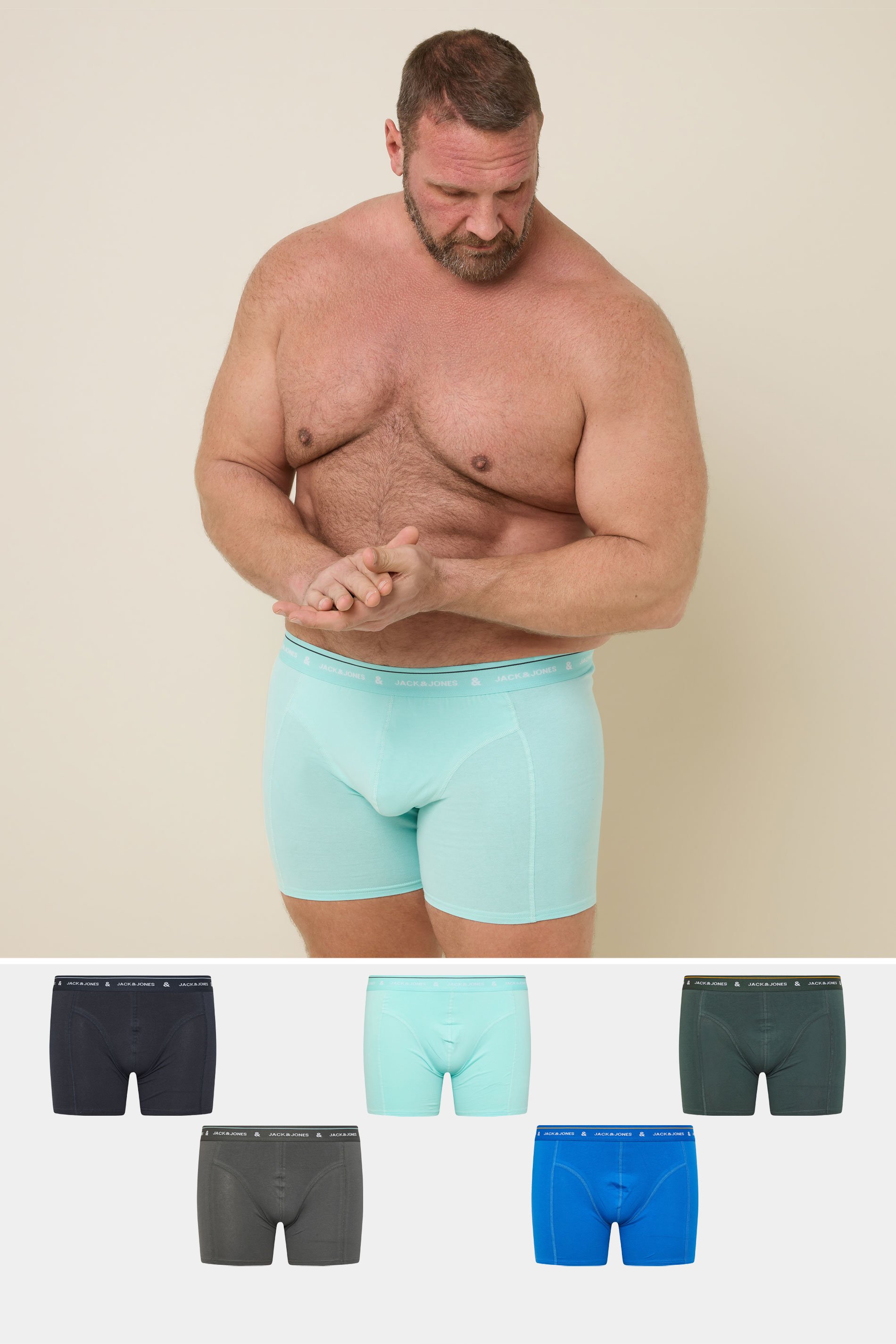 JACK & JONES Big & Tall 5 PACK Light Blue & Black Boxers | BadRhino 1