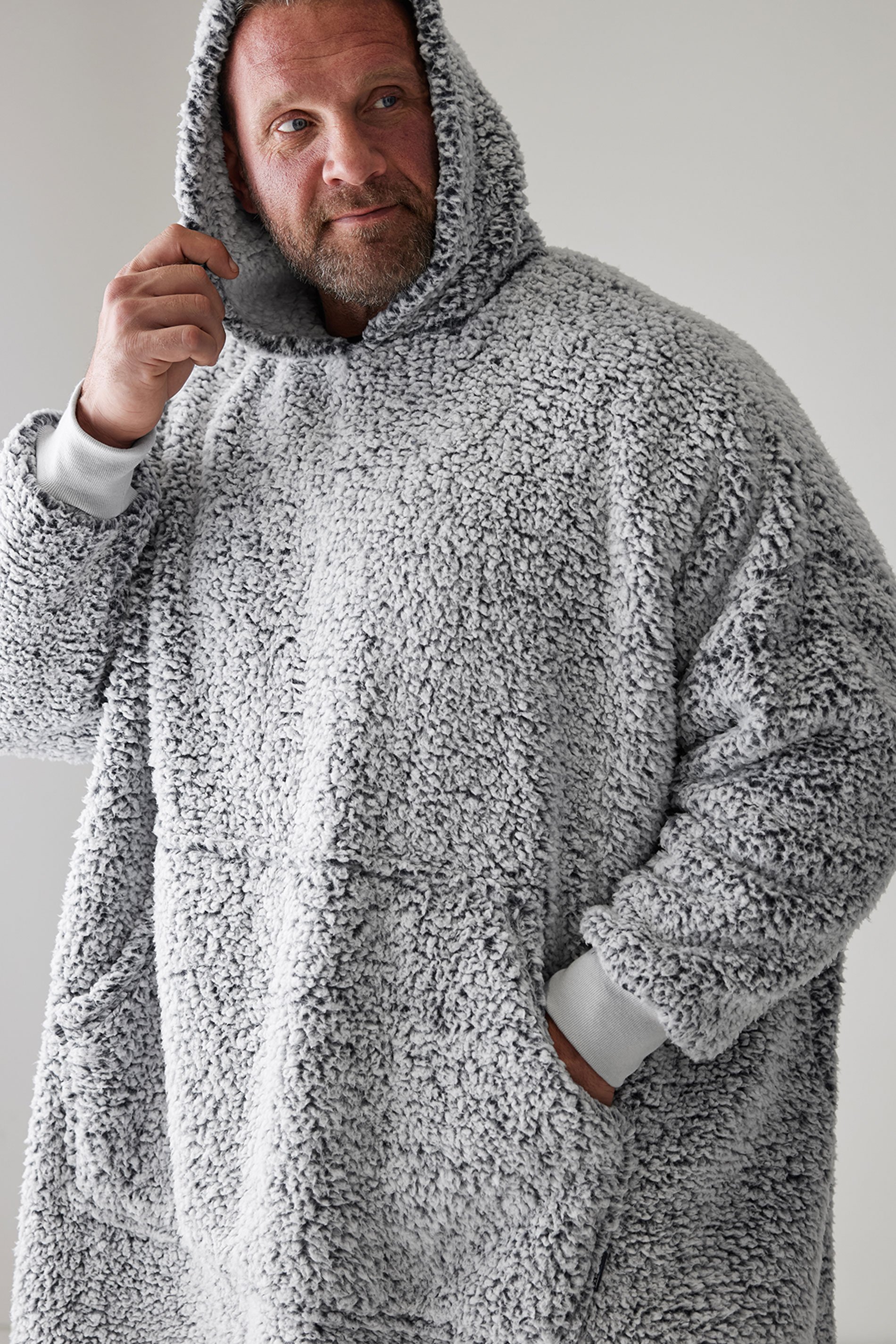 BadRhino Big & Tall Light Grey Fleece Borg Blanket Hoodie | BadRhino 1