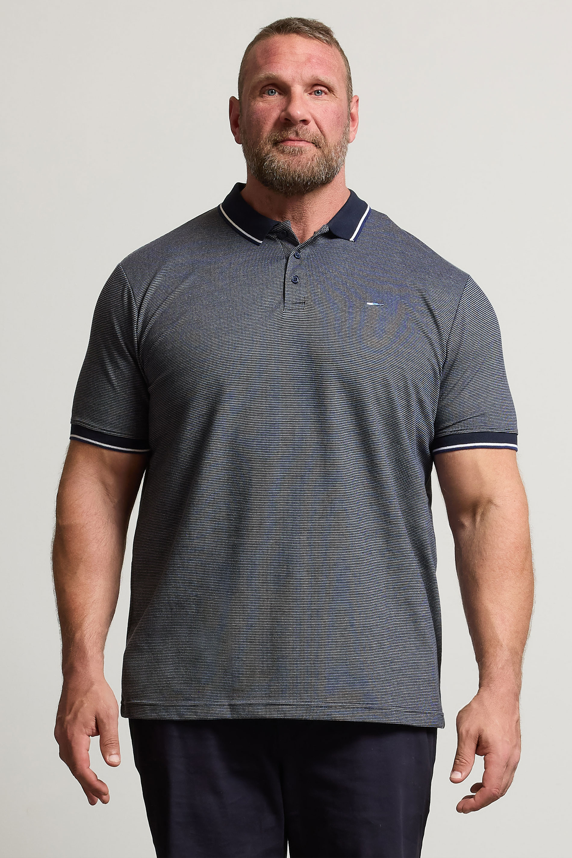 BadRhino Big & Tall Blue Fine Stripe Tipped Polo Shirt | BadRhino 2