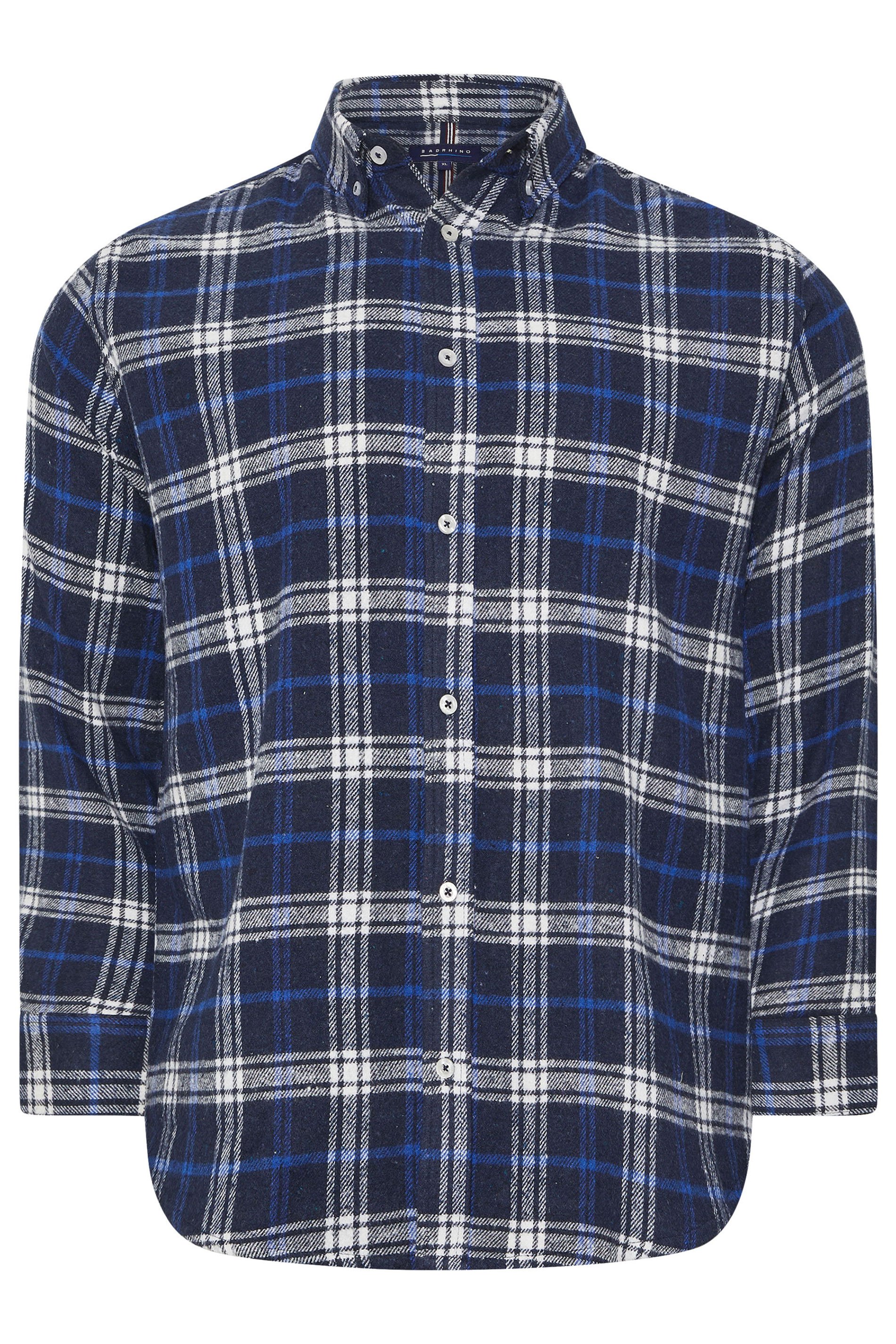 BadRhino Big & Tall White & Navy Blue Brushed Checked Shirt | BadRhino 6