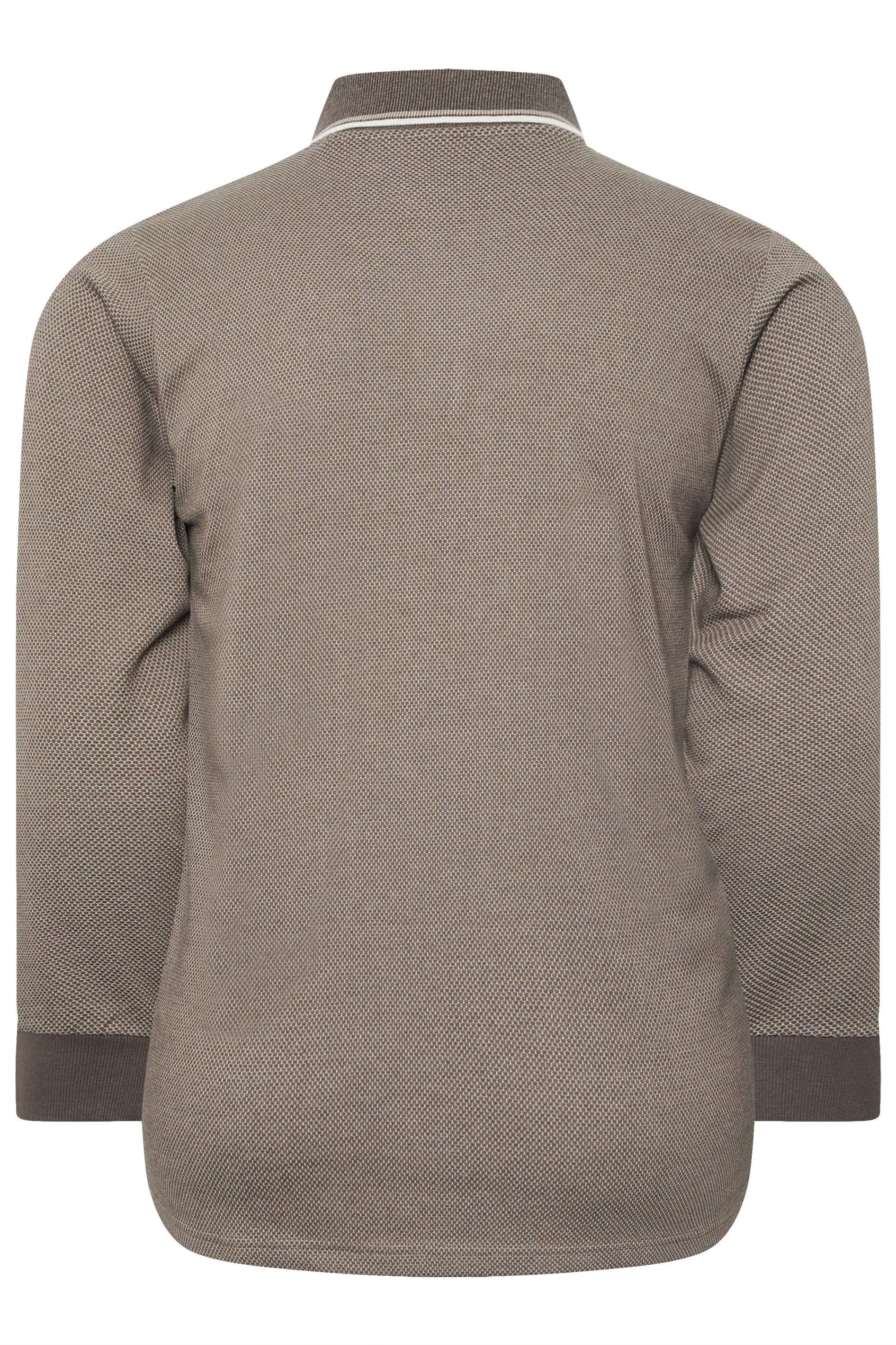 BadRhino Big & Tall Brown Textured Waffle Long Sleeve Polo Shirt | BadRhino 2