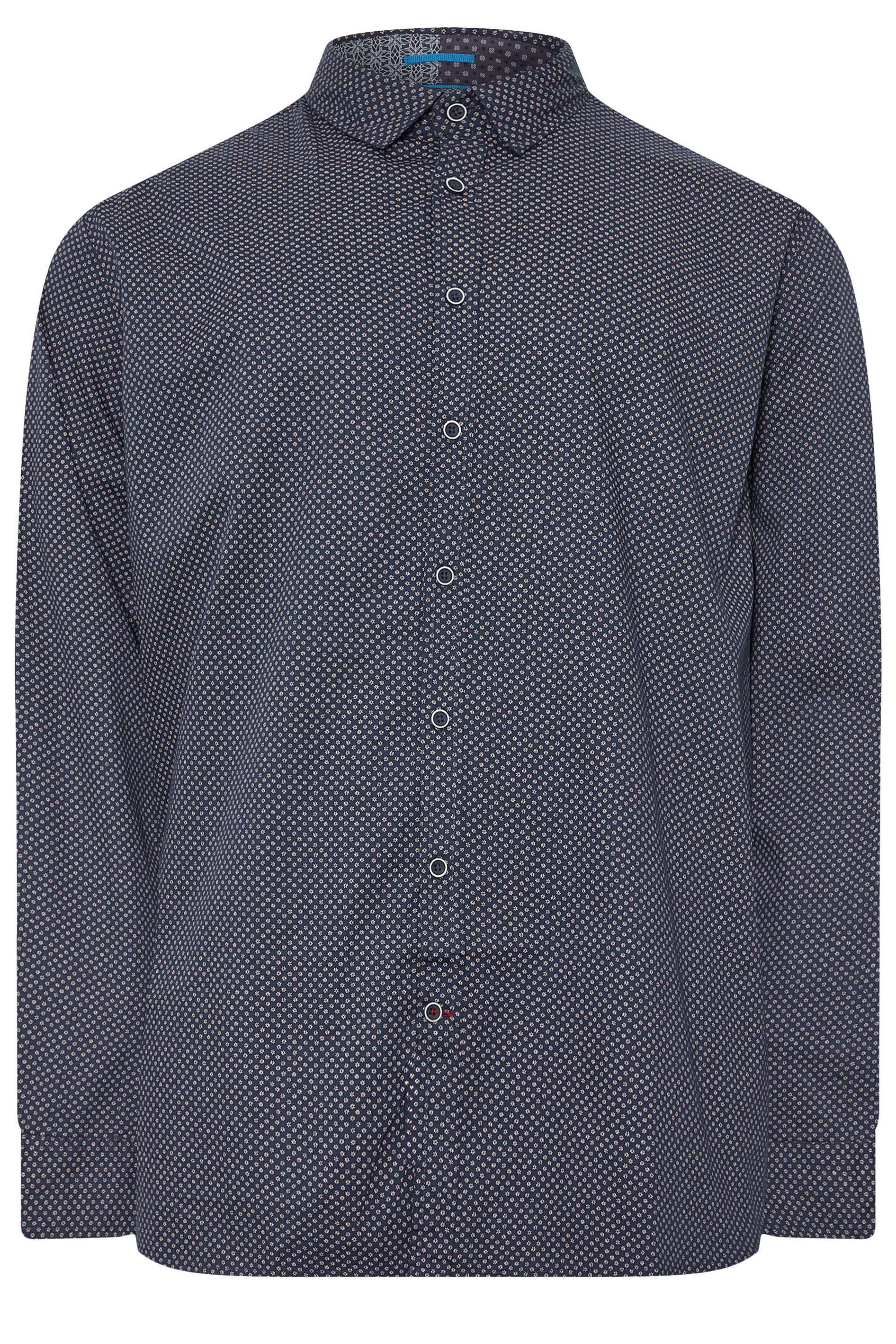 D555 Big & Tall Navy Blue Micro Spot Print Button Shirt | BadRhino 3