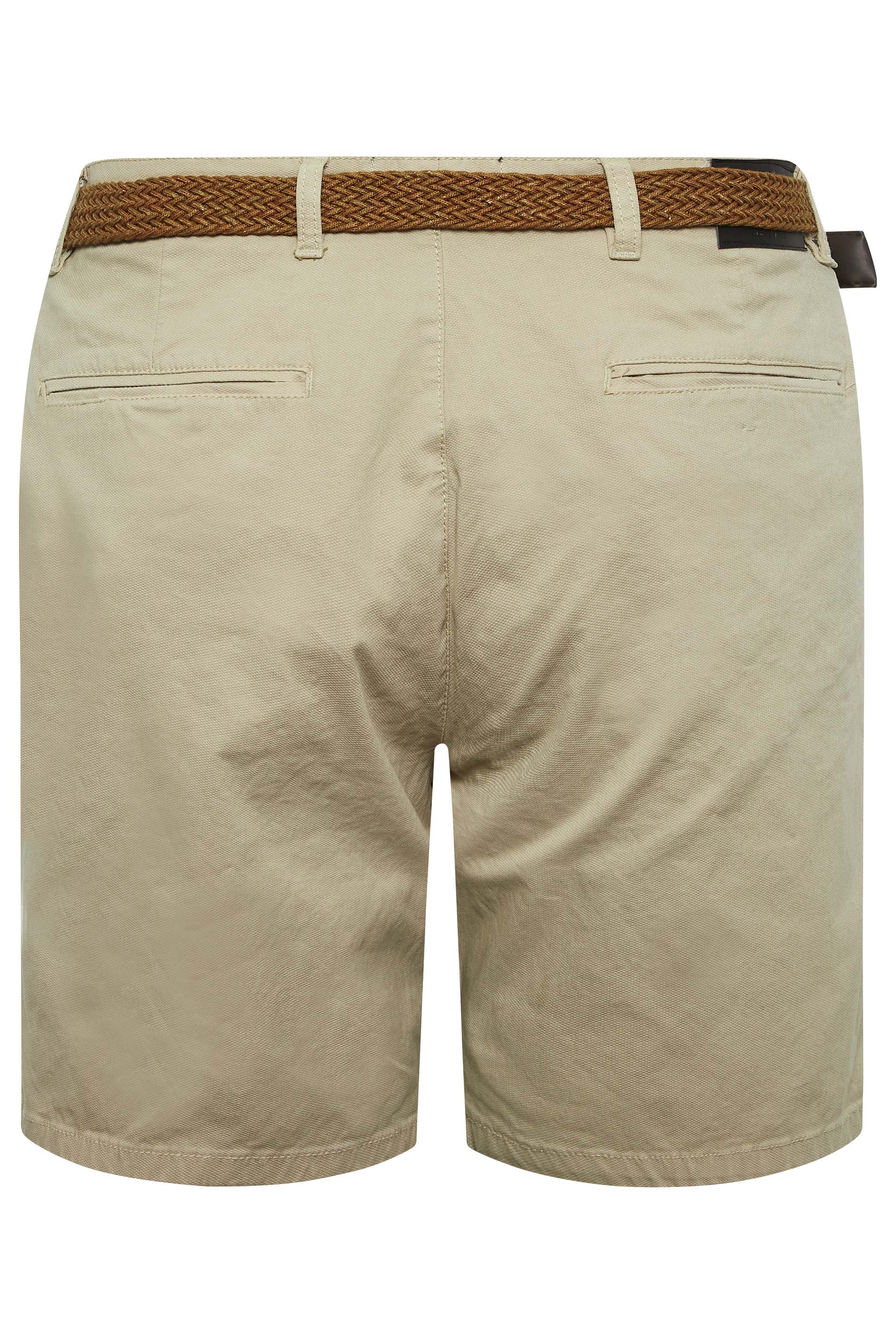 KAM Big & Tall Beige Brown Belted Chino Shorts | BadRhino 5