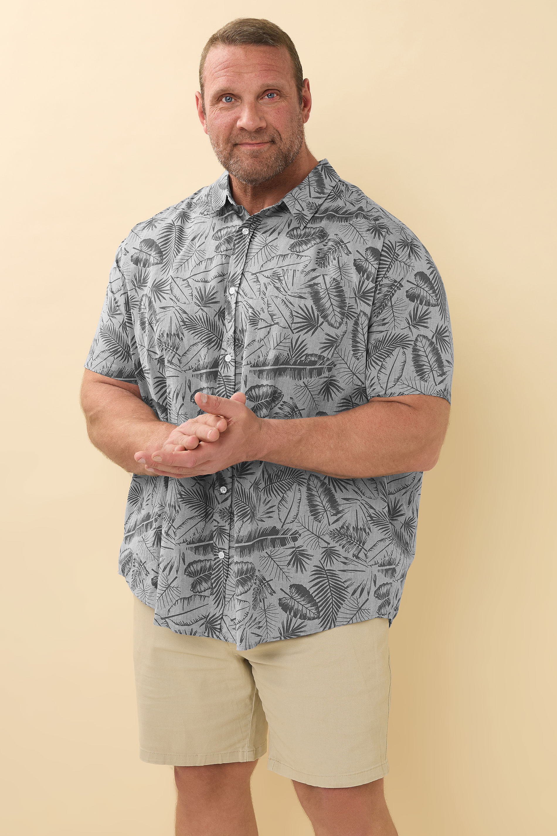 BadRhino Big & Tall Chambray Grey Tonal Leaf Print Shirt | BadRhino 2