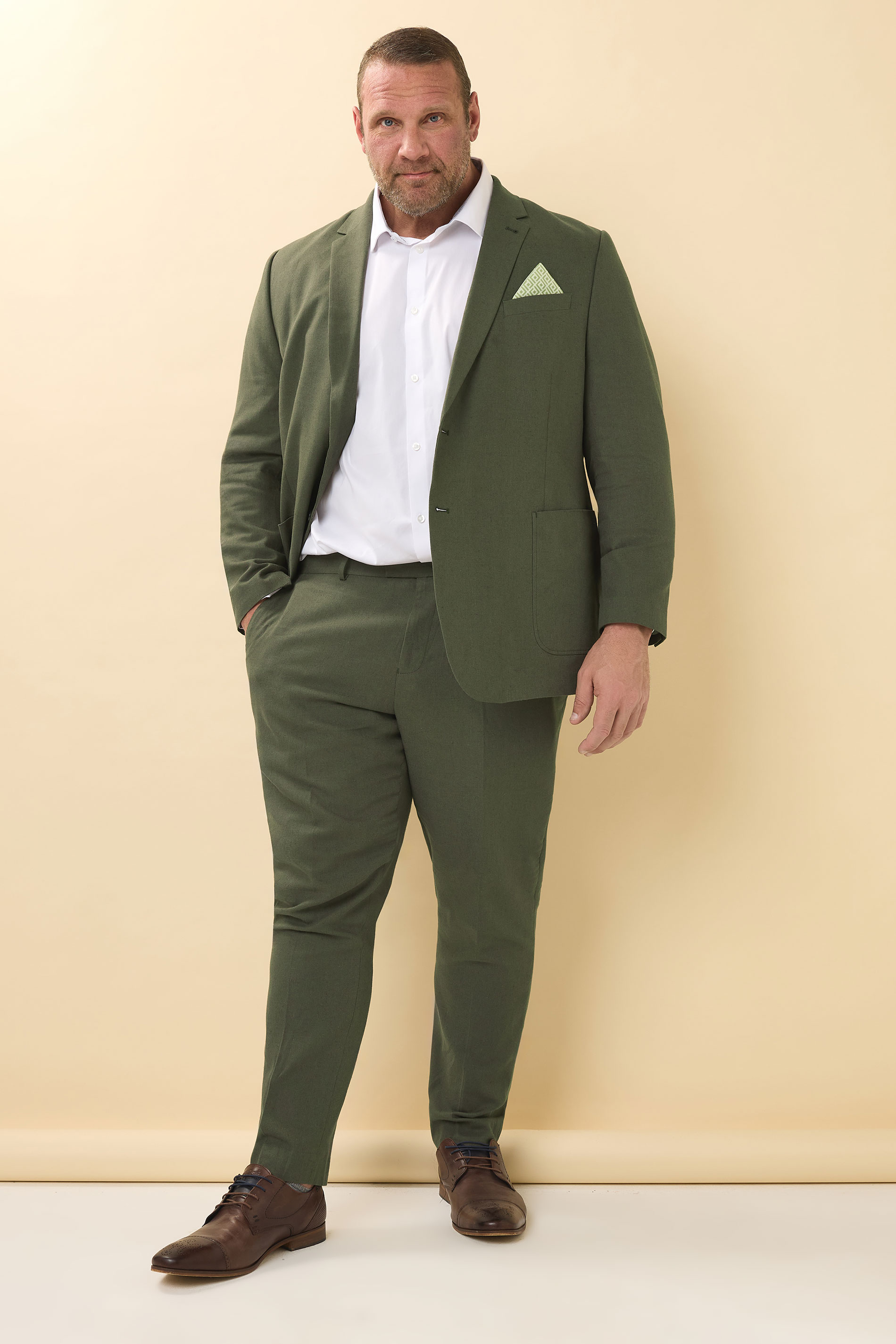 BadRhino Big & Tall Khaki Green Linen Suit Jacket | BadRhino 3