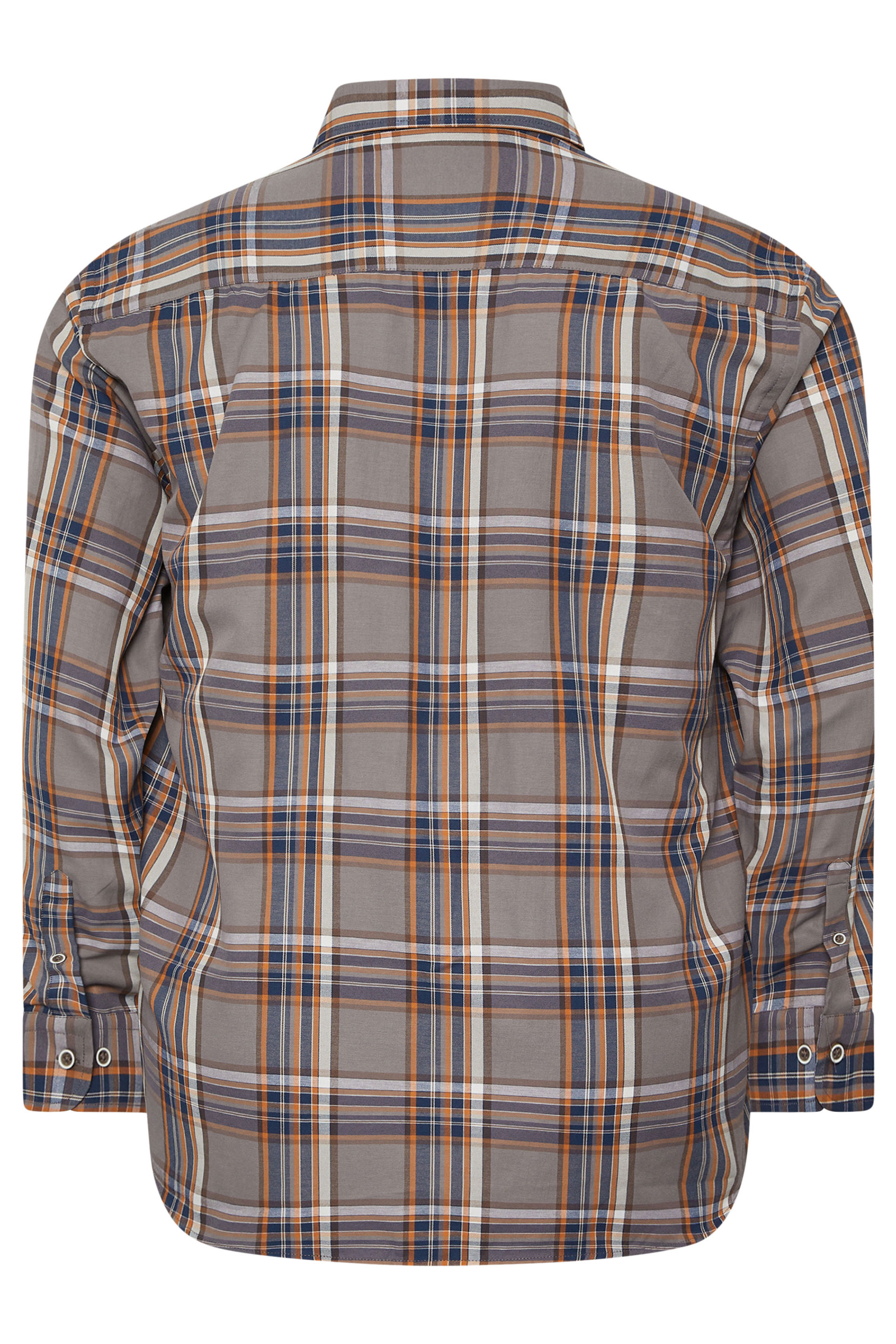 KAM Big & Tall Stone Grey Long Sleeve Check Shirt | BadRhino 5