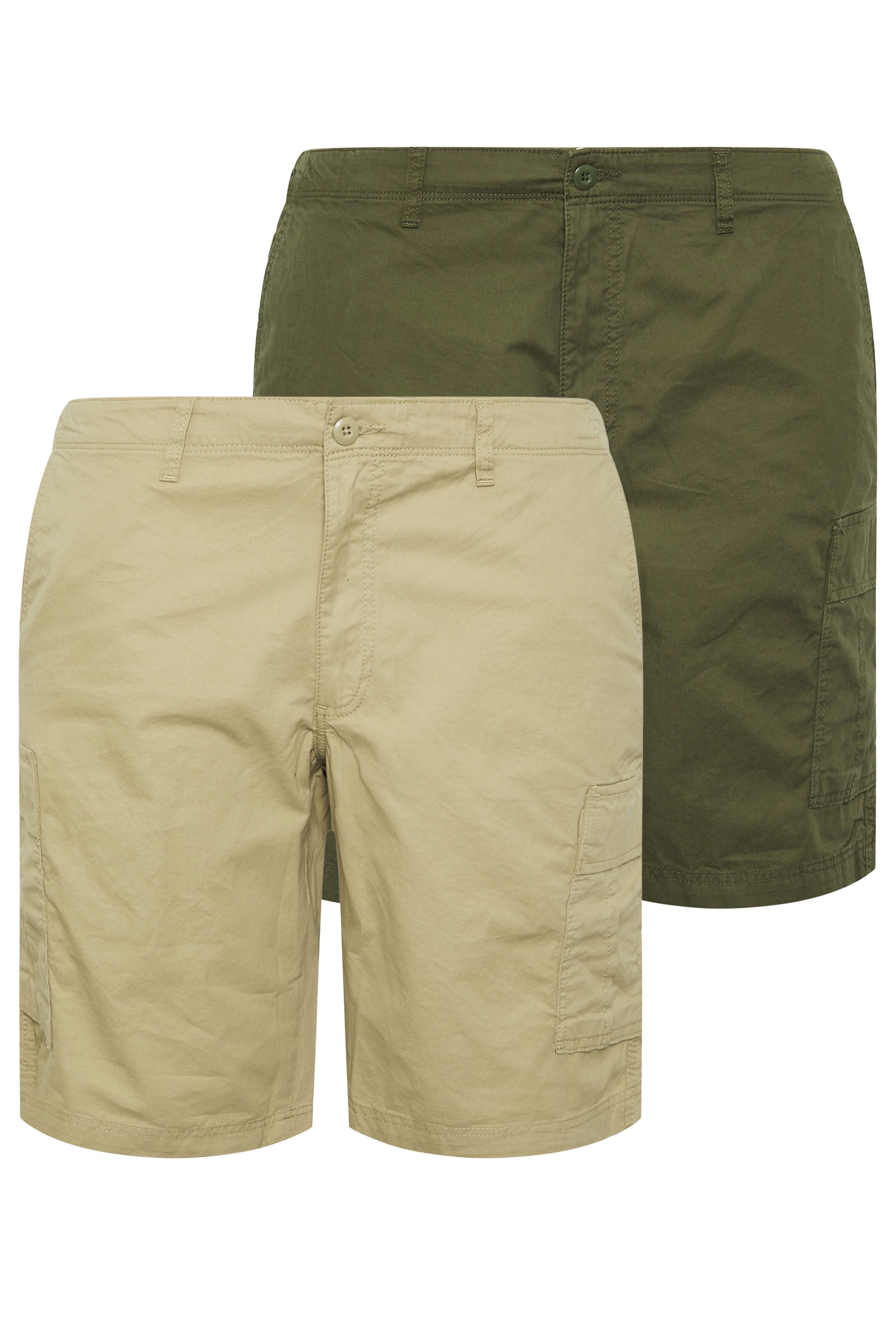 JACK & JONES Big & Tall 2 PACK Neutral And Olive Green Cargo Shorts | BadRhino 3