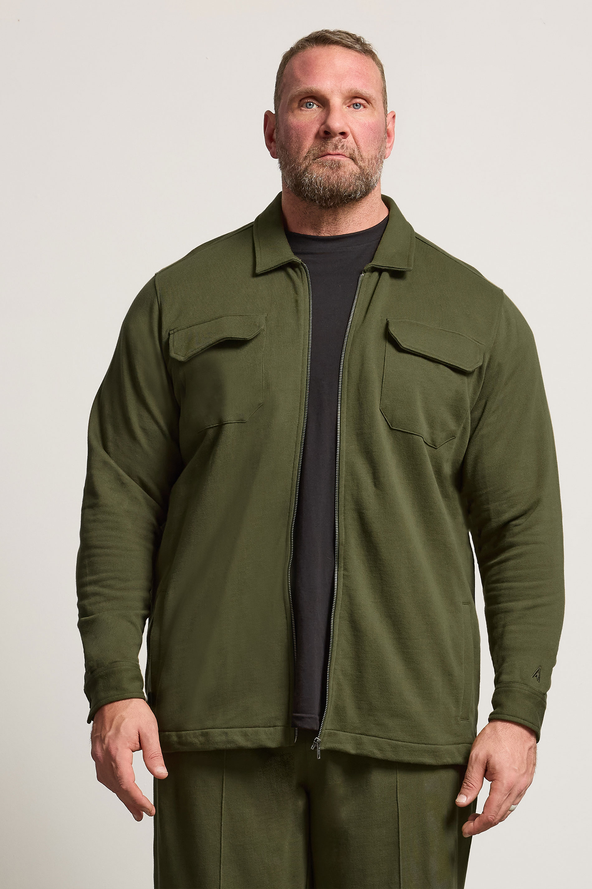 STUDIO A Big & Tall Khaki Green Zip Through Shacket | BadRhino 1