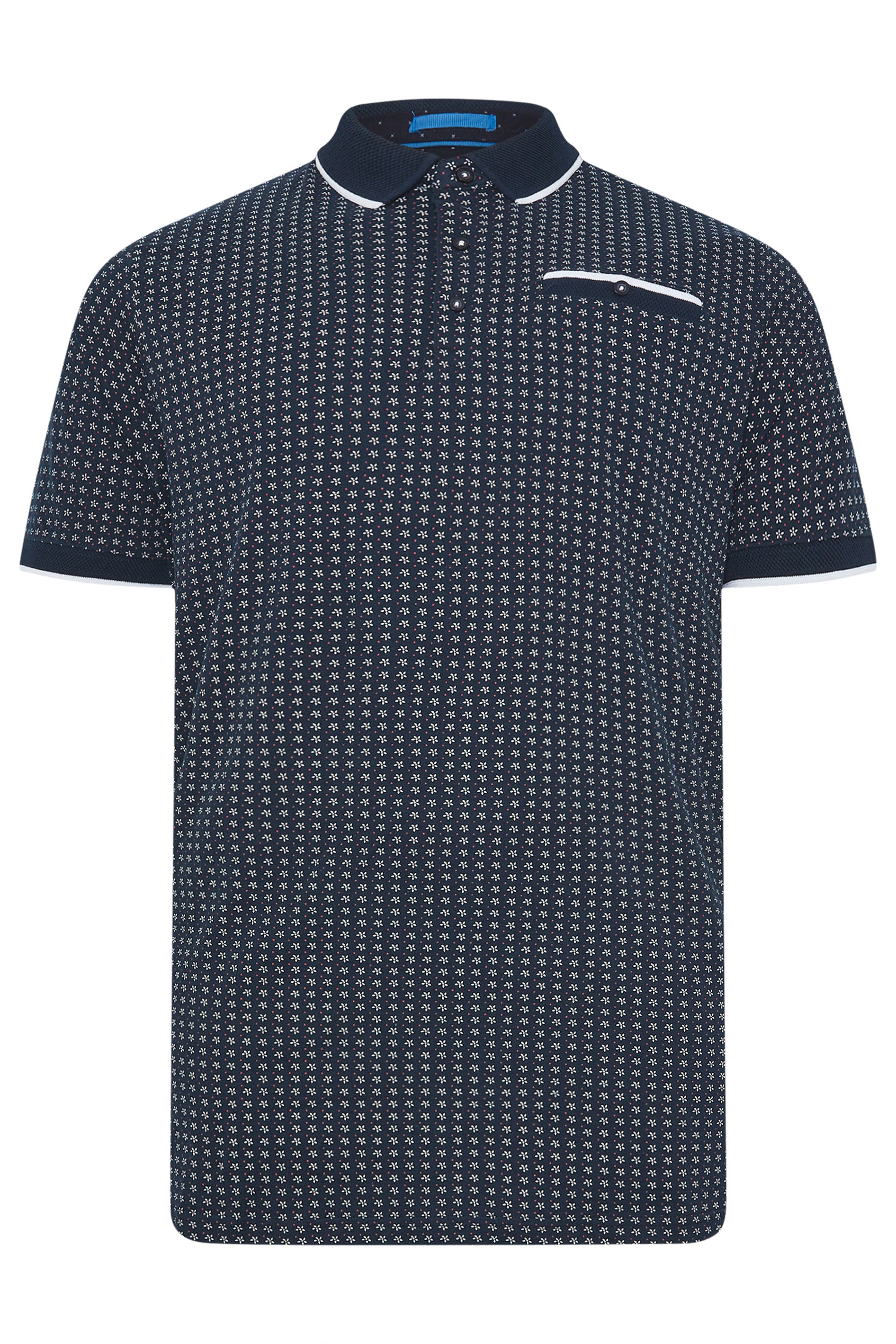 D555 Big & Tall Navy Blue Cotton Jacquard Polo Shirt | BadRhino 3