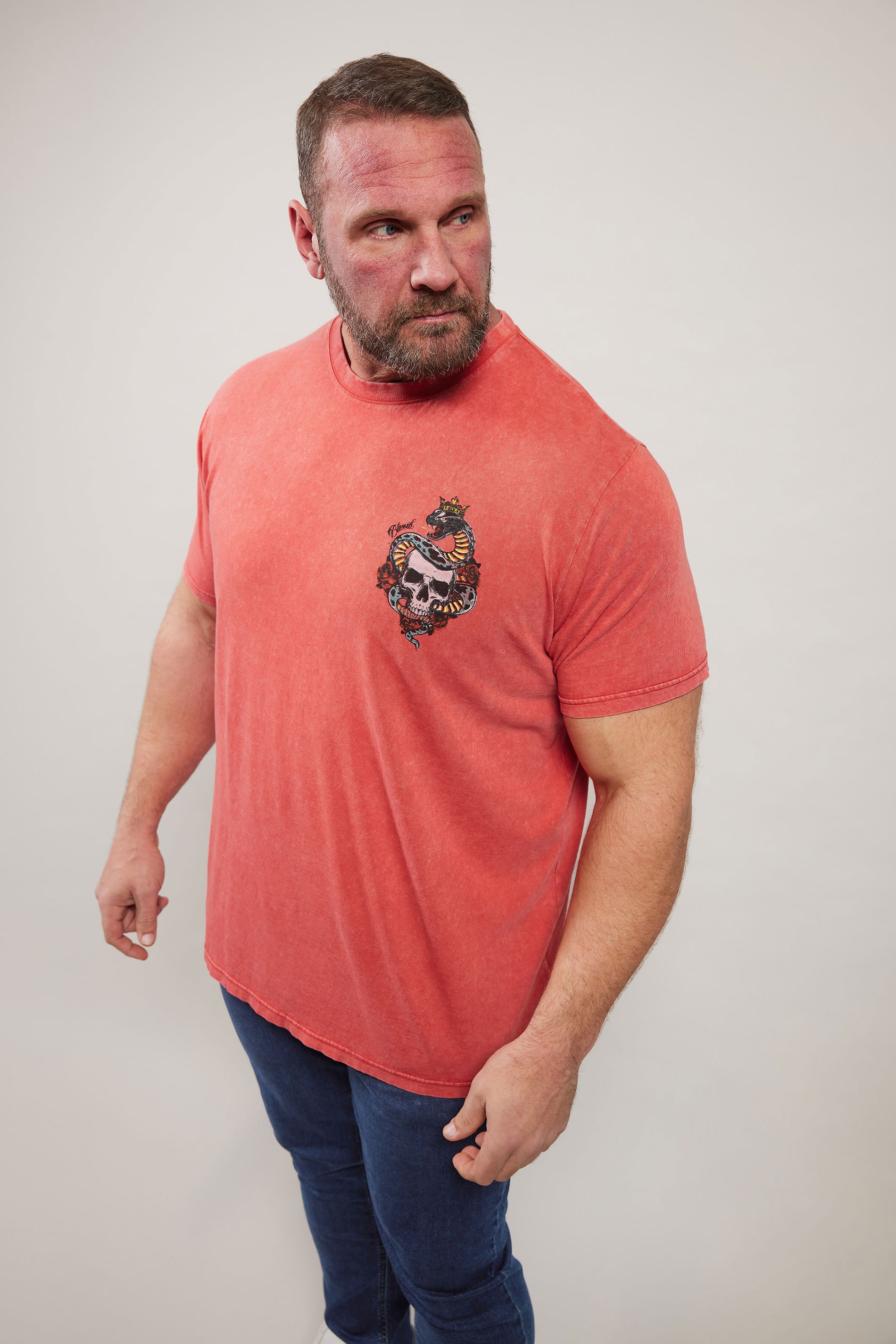 BadRhino Big & Tall Red Acid Wash Skull & Snake Graphic T-Shirt | BadRhino 1