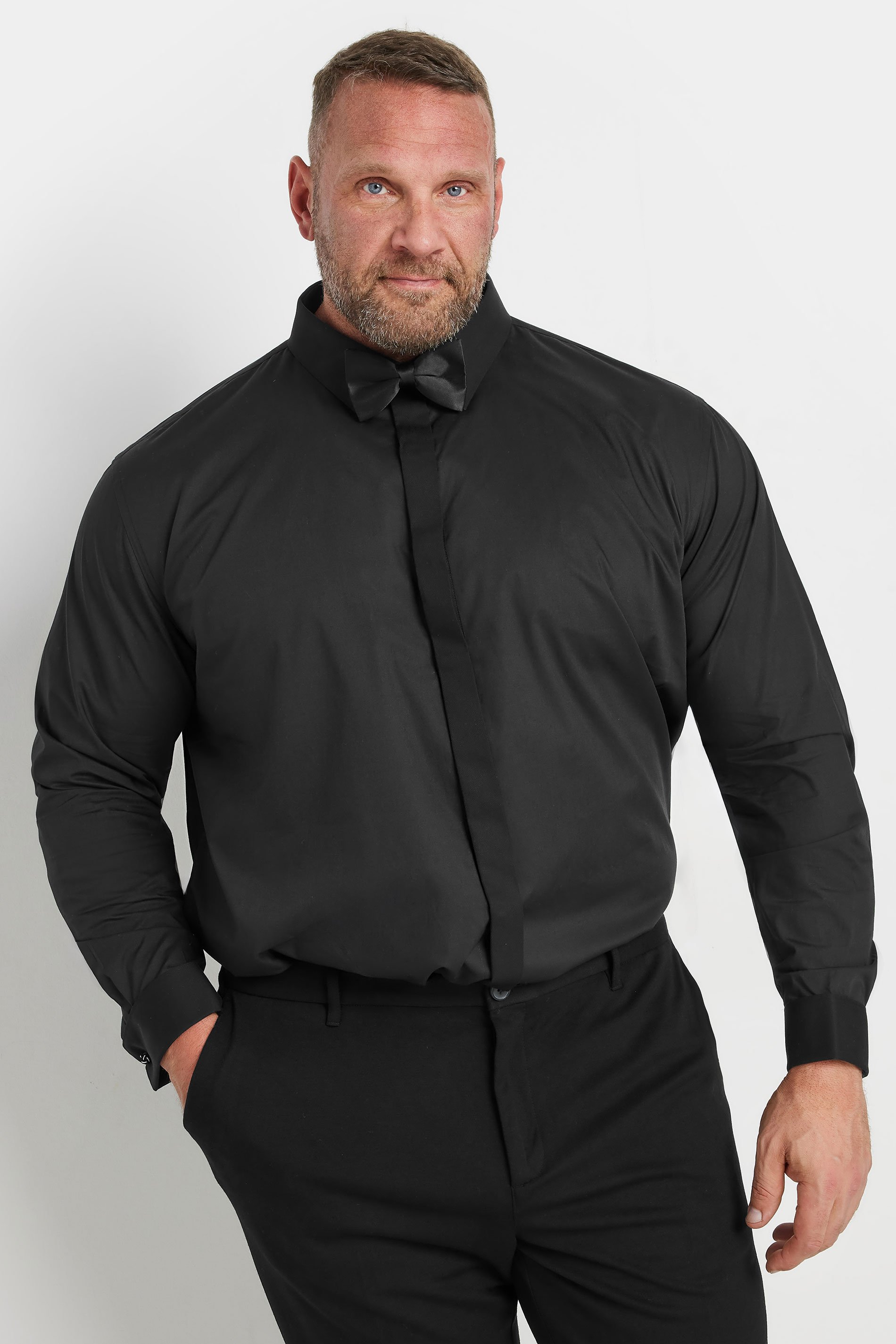 BadRhino Big & Tall Black Long Sleeve Formal Shirt | BadRhino 1