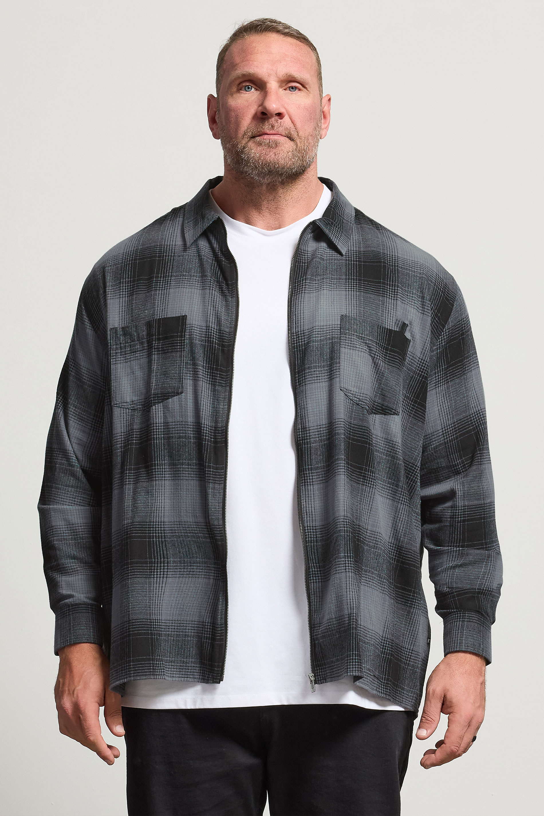 KAM Big & Tall Navy Blue Zip Through Quilted Check Overshirt | BadRhino 3