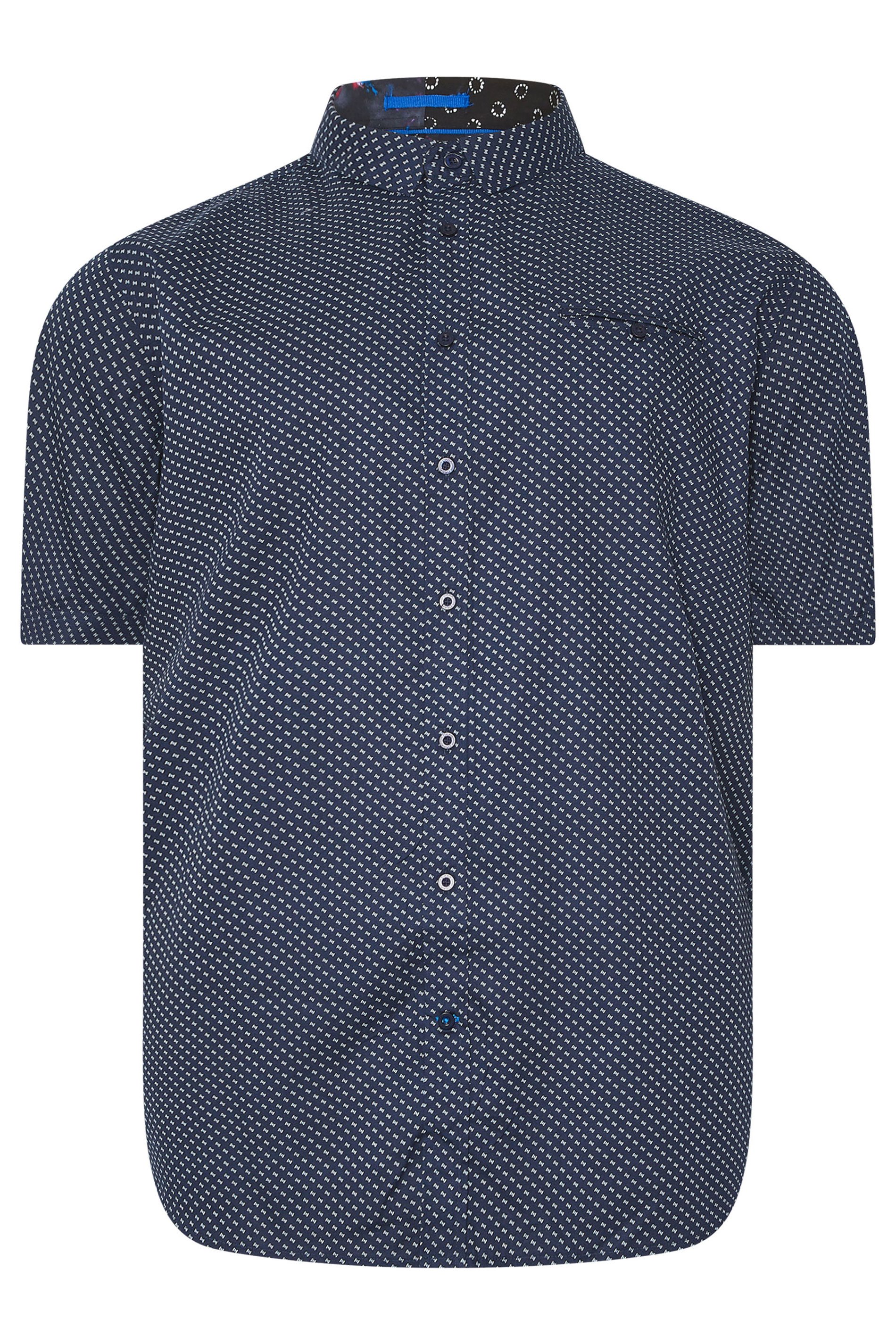 D555 Big & Tall Dark Blue Micro Print Short Sleeve Shirt | BadRhino 3