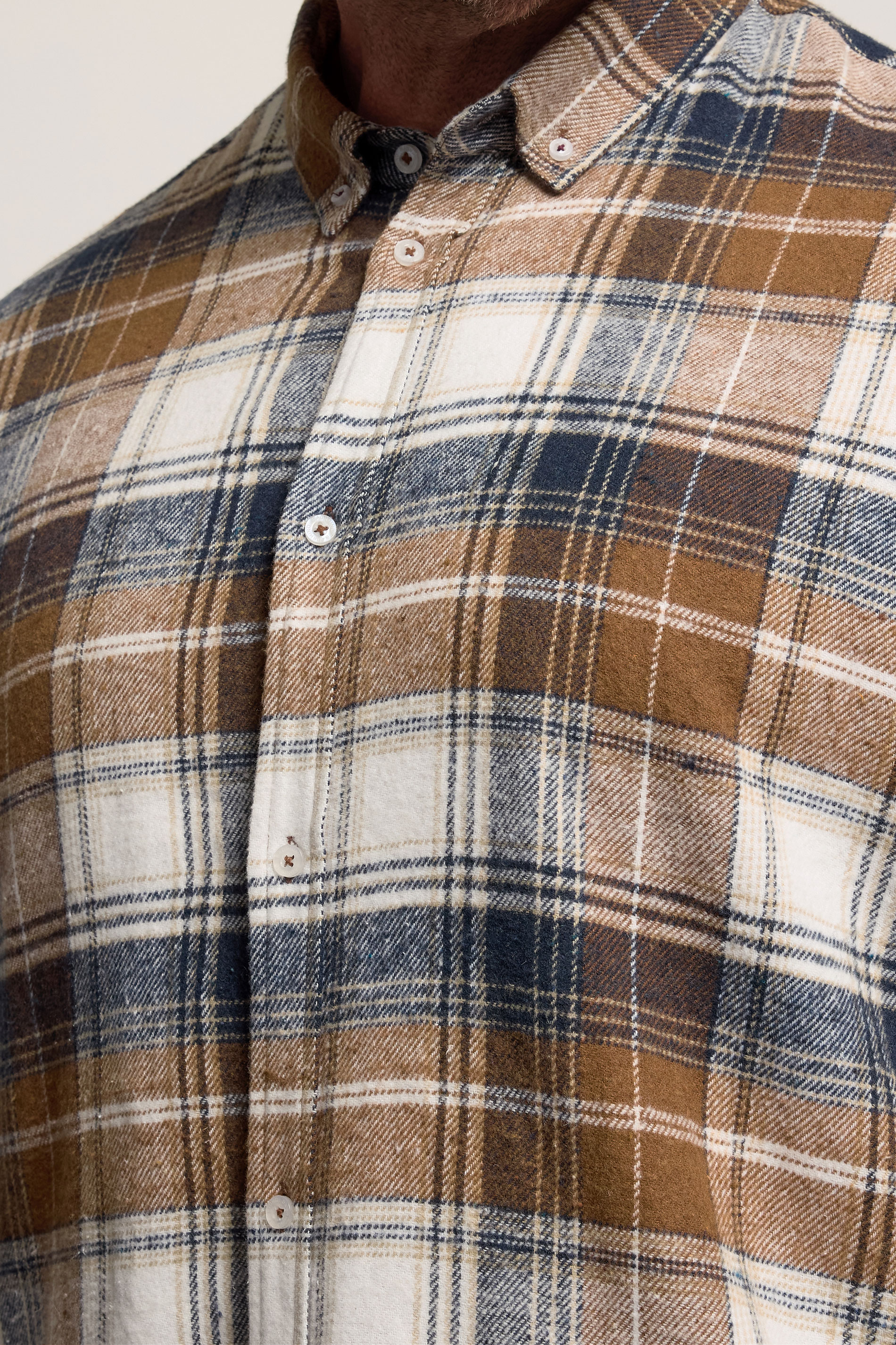 BadRhino Big & Tall Tan Brown & Navy Blue Brushed Checked Shirt | BadRhino 5