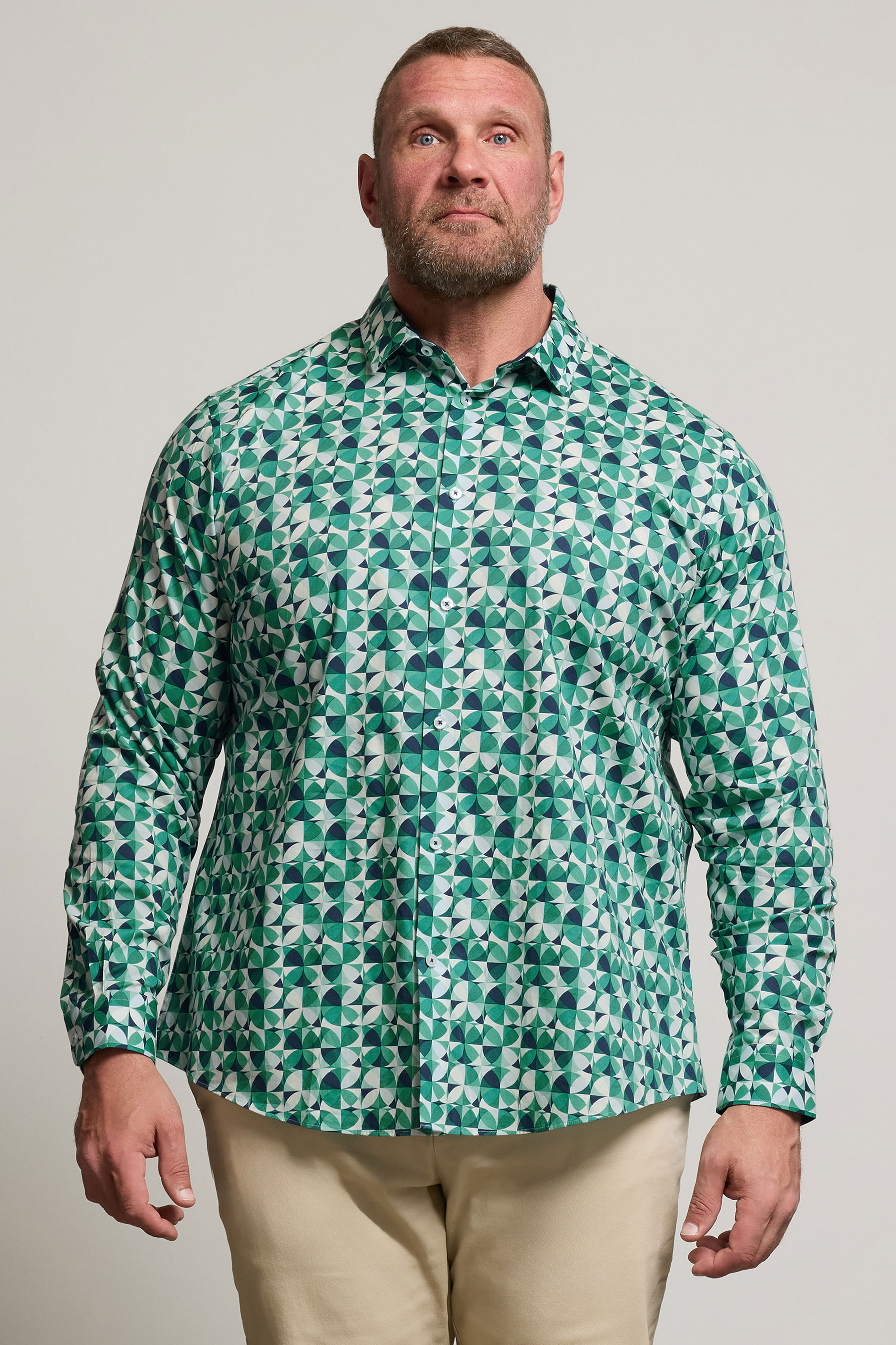 BadRhino Tailoring Big & Tall Green Premium Geometric Long Sleeve Shirt | BadRhino 2