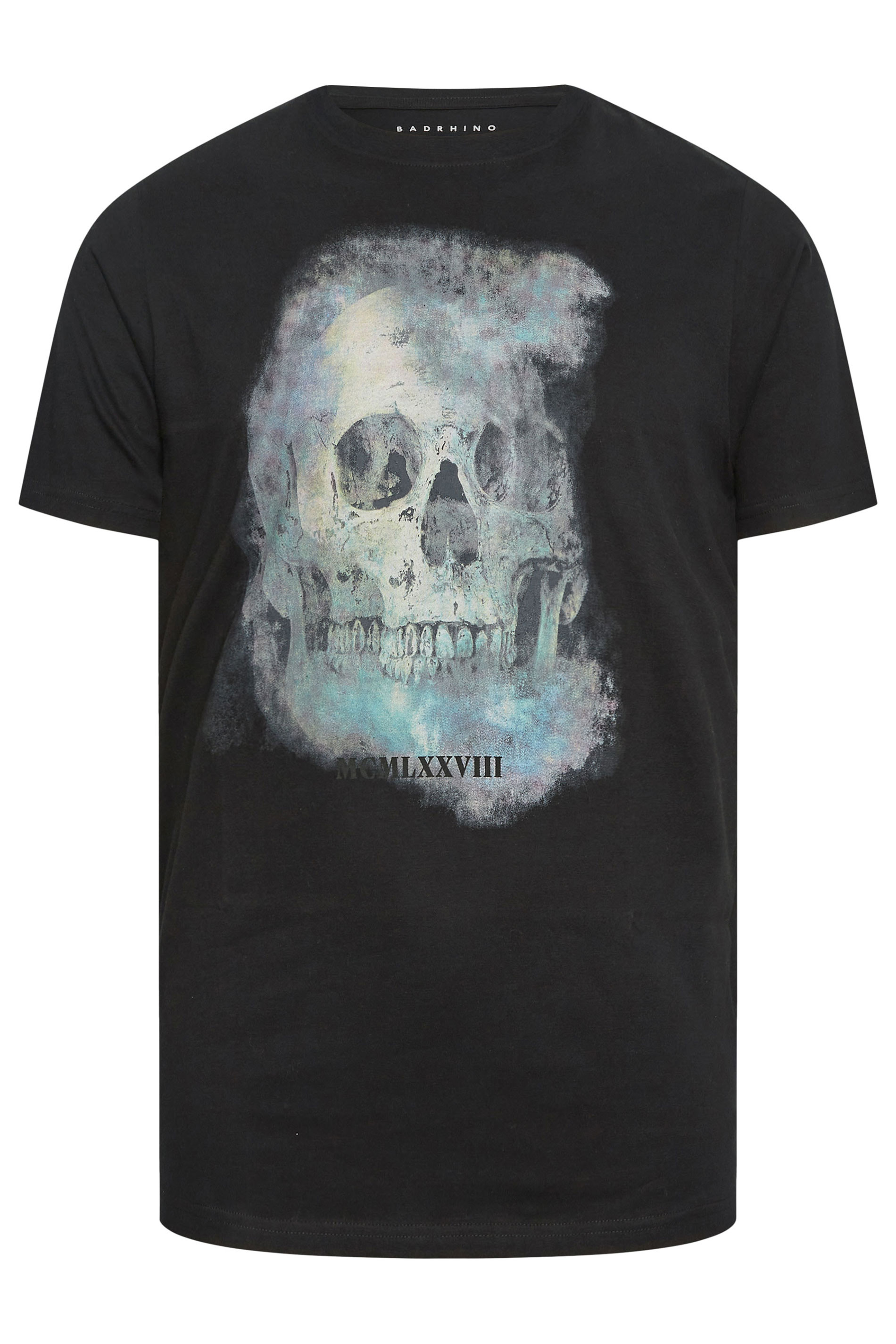 BadRhino Big & Tall Black Blurred Skull Print T-Shirt | BadRhino