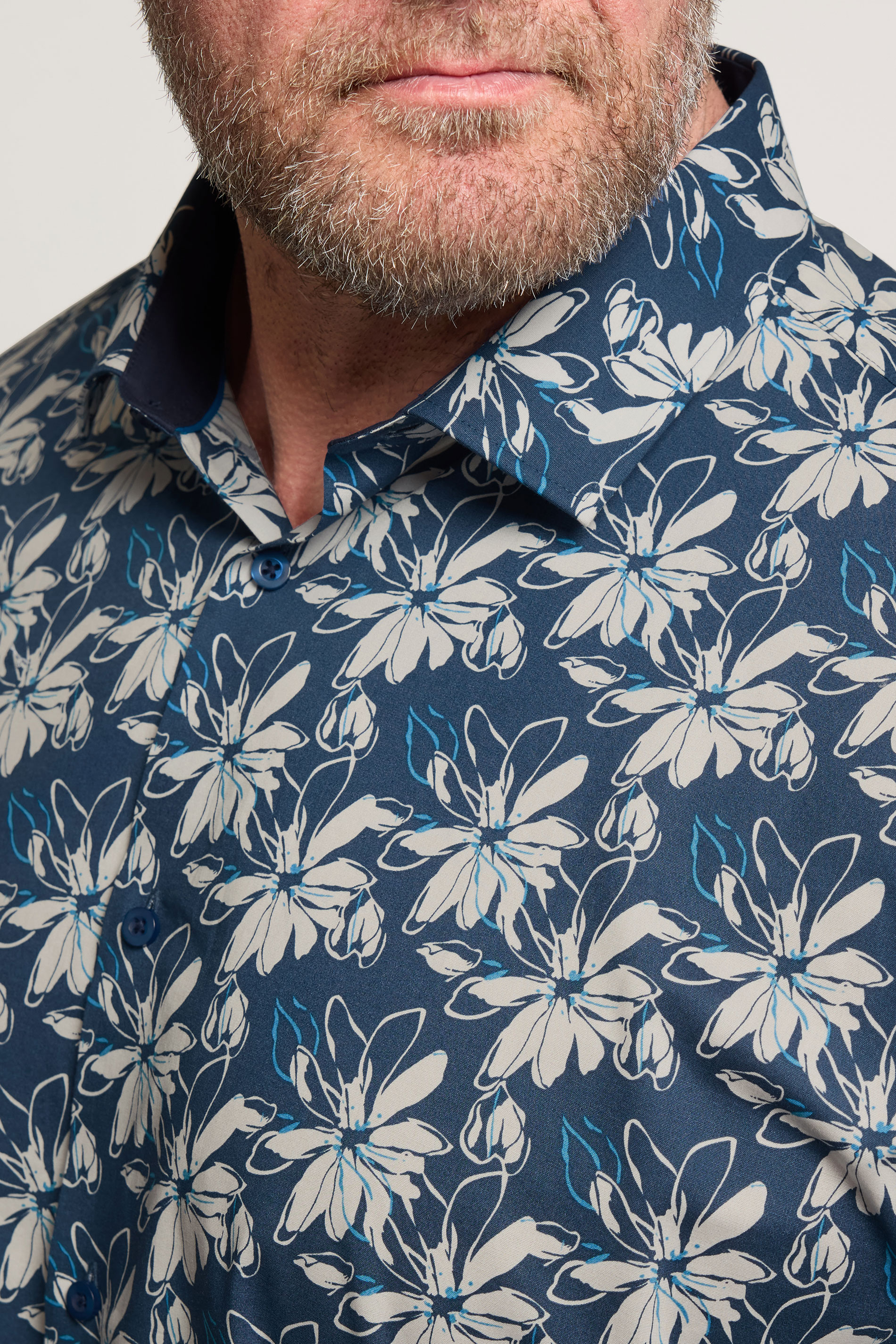 BadRhino Tailoring Big & Tall Navy Blue Premium Leaf Print Long Sleeve Shirt | BadRhino 4