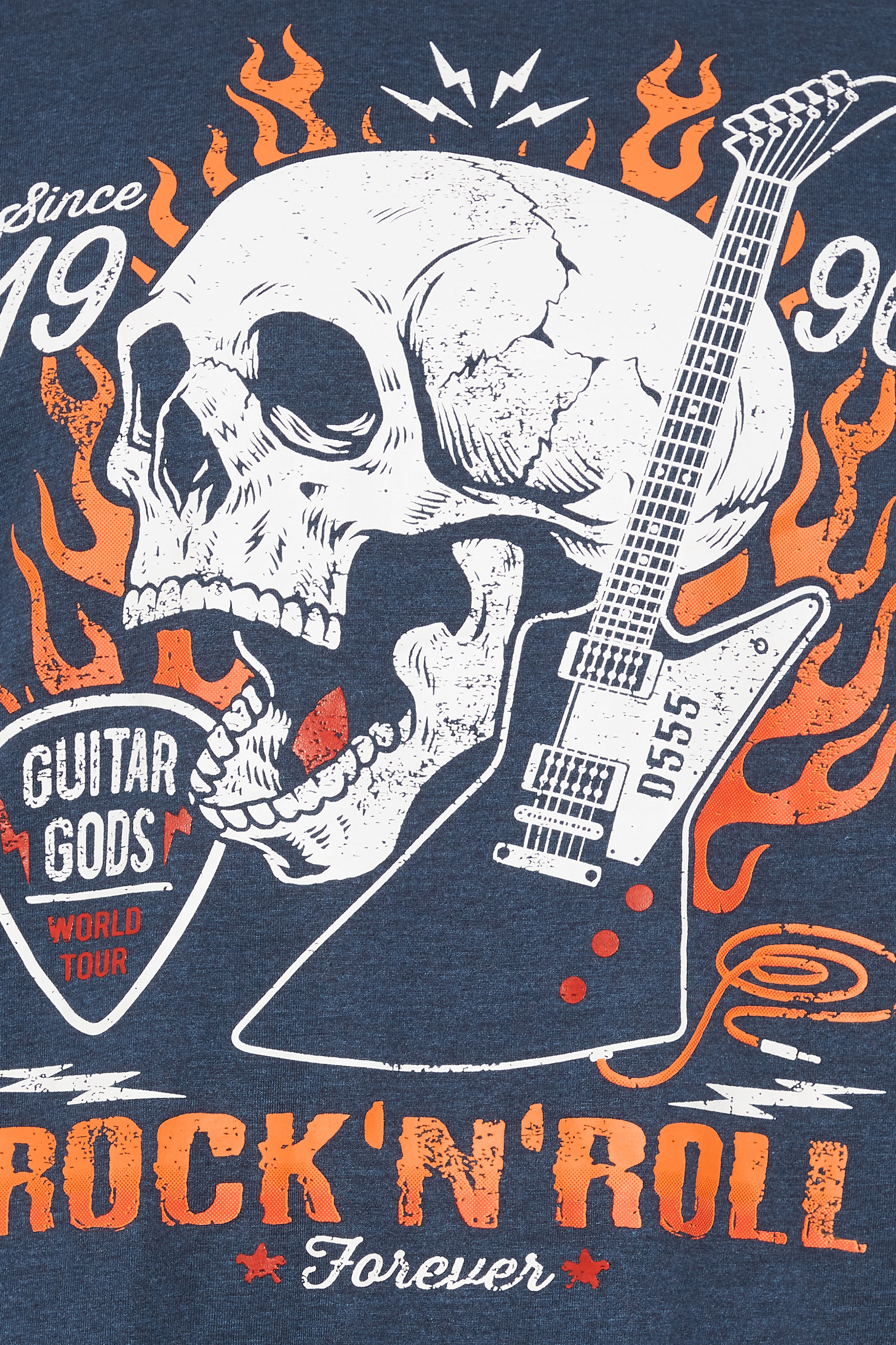 D555 Big & Tall Navy 'Rock 'N' Roll' Skull Graphic Print T-Shirt | BadRhino 2