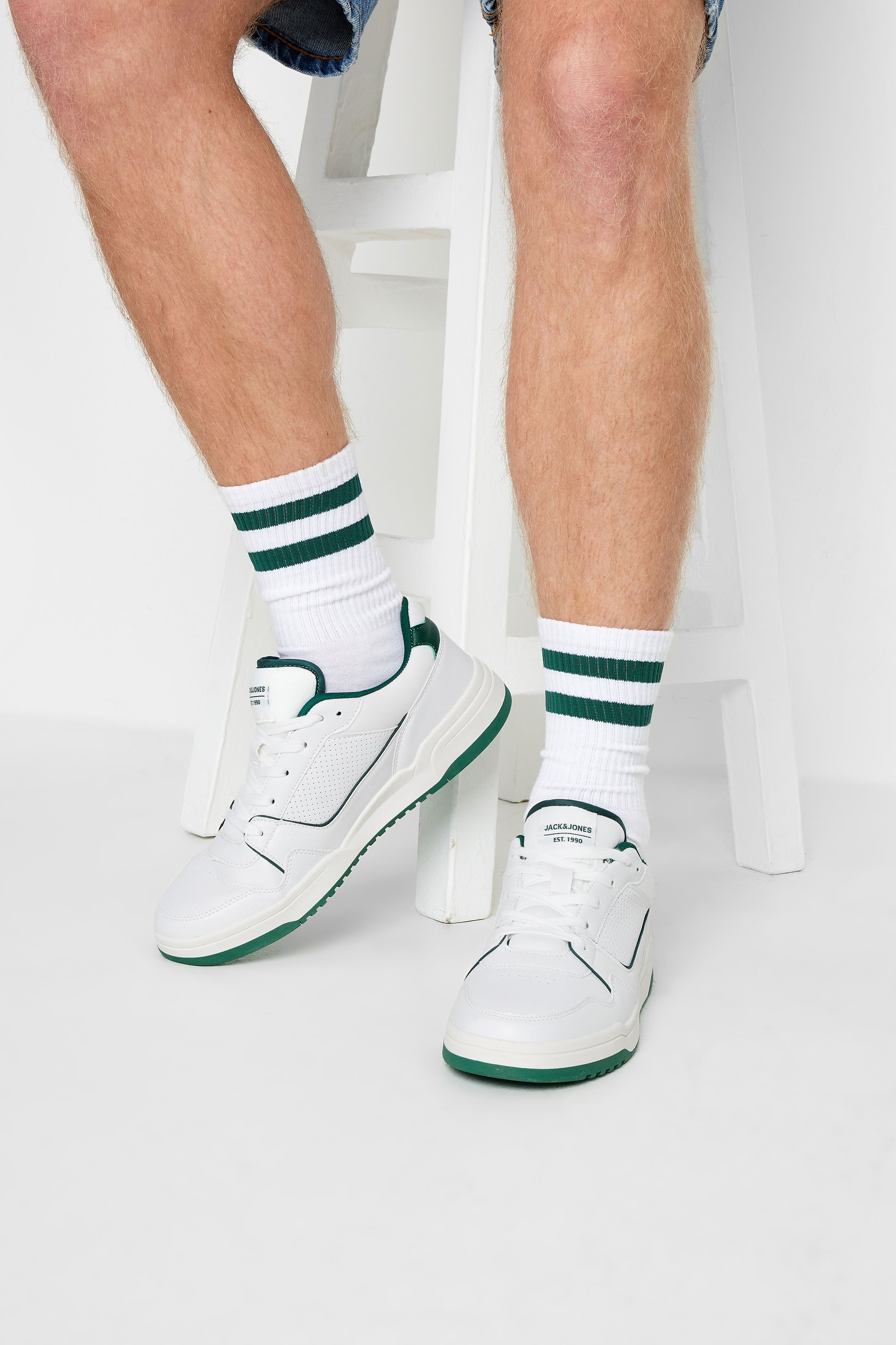 JACK & JONES White & Green PU Trainers | BadRhino 1