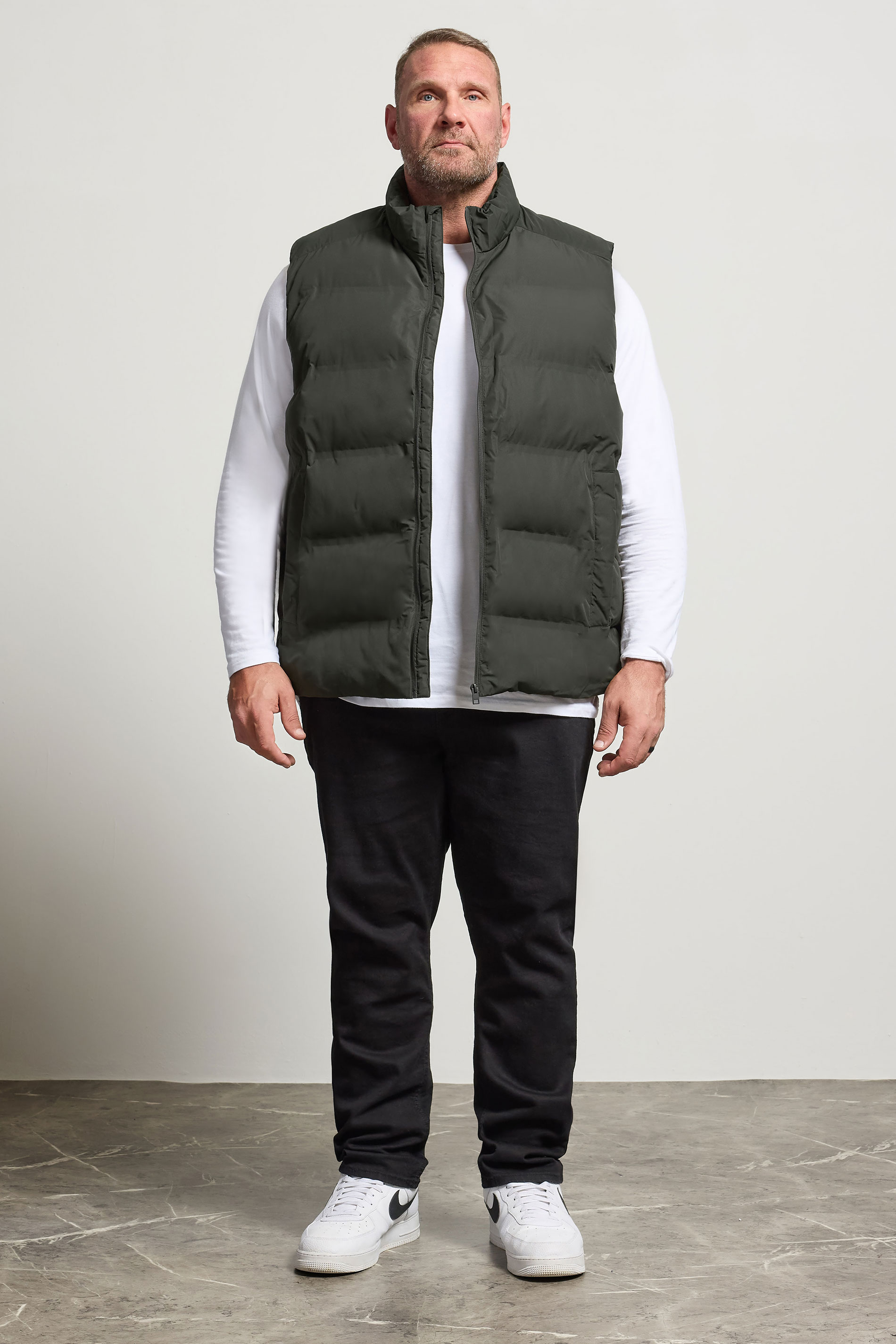 JACK & JONES Big & Tall Rosin Green Collared Puffer Bodywarmer | BadRhino 2