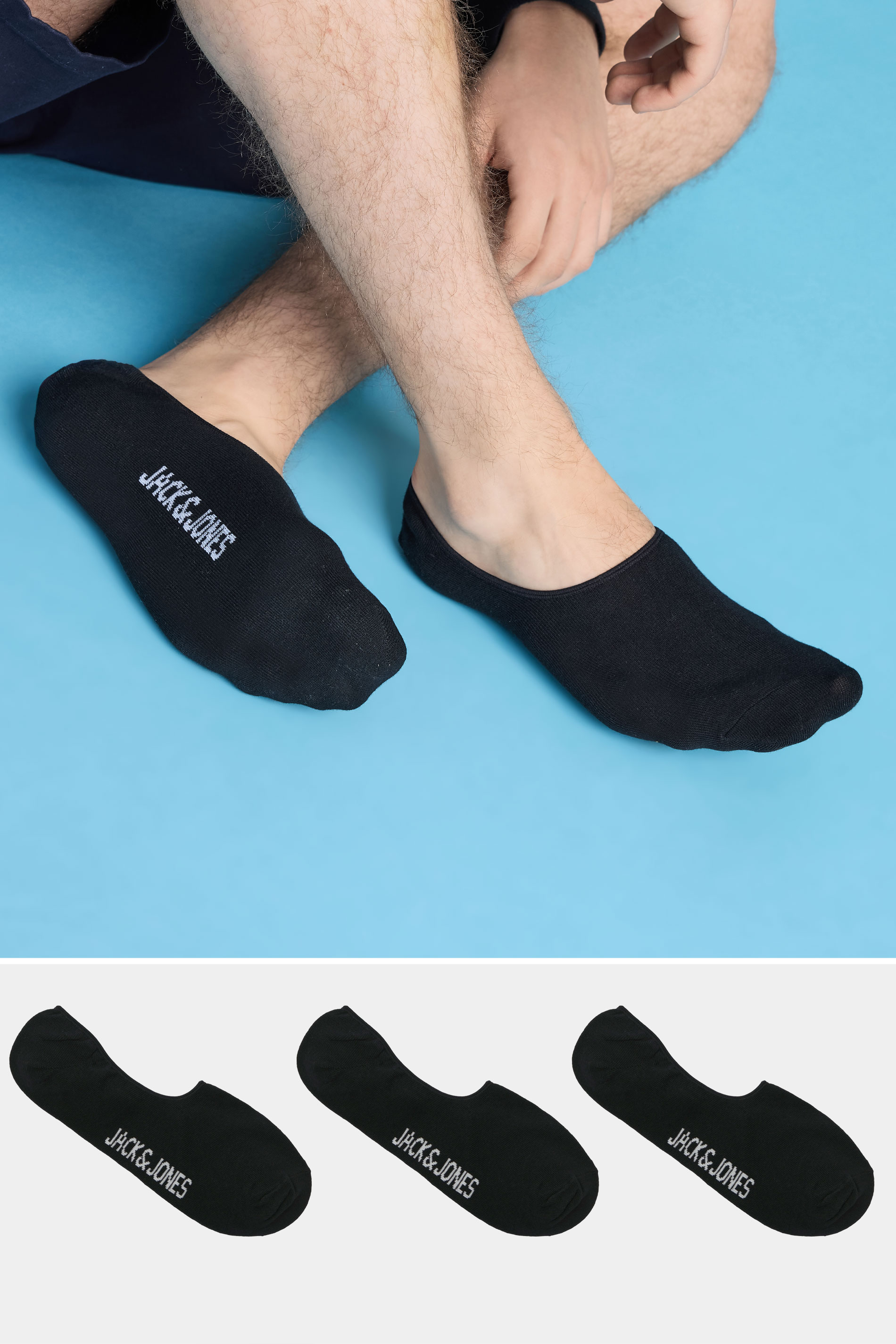 JACK & JONES 3 Pack Black Invisible Trainer Socks | BadRhino 1