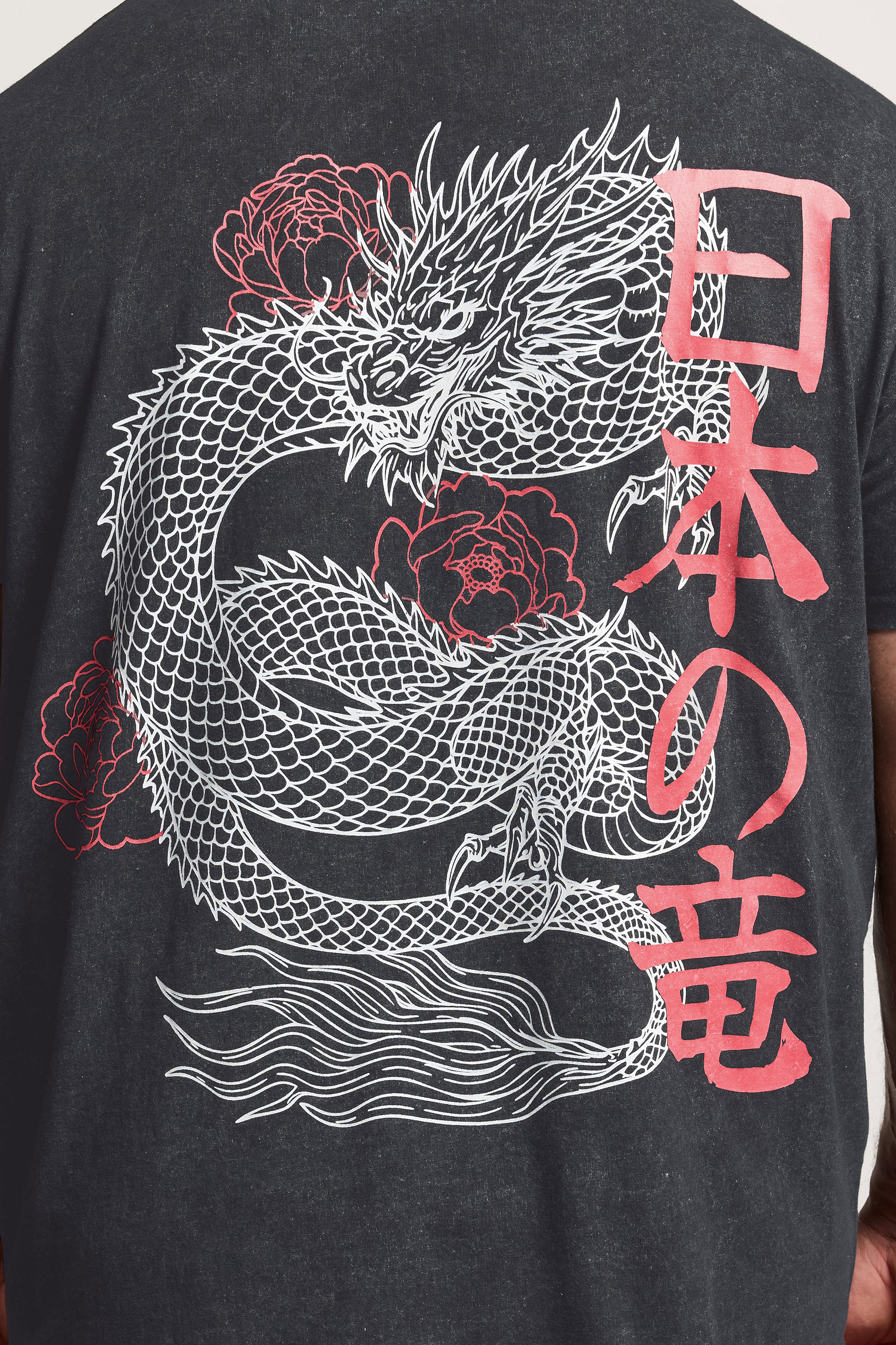 BadRhino Big & Tall Black Extra Long Acid Wash Dragon Graphic T-Shirt | BadRhino 5