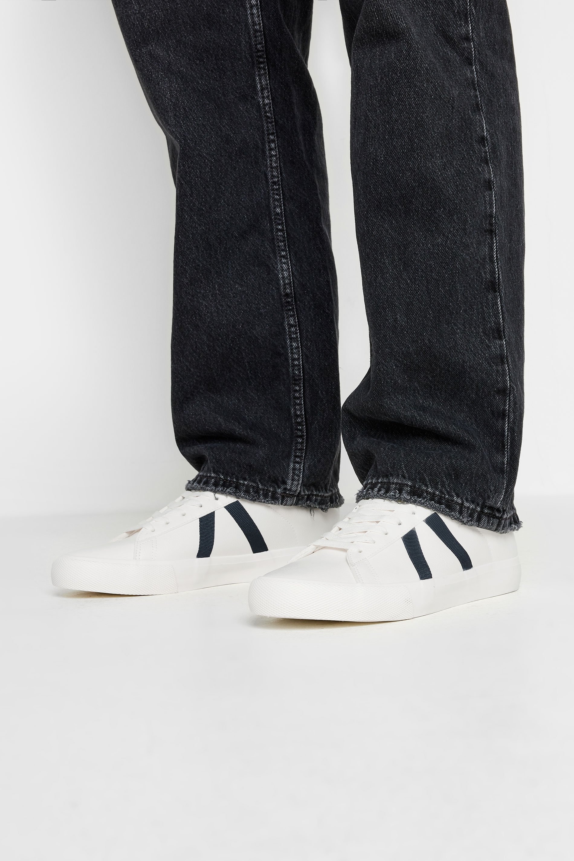 JACK & JONES Big & Tall White Stripe Trainers | BadRhino  1