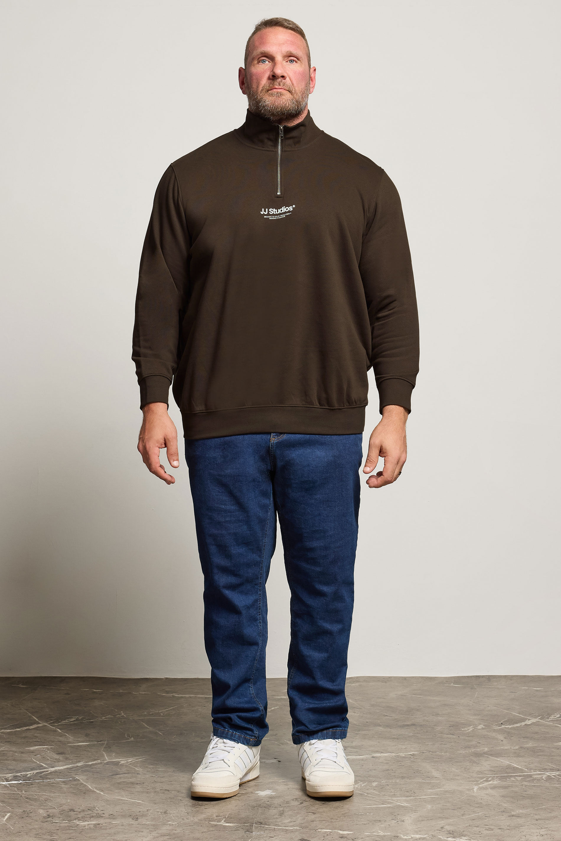 Jack & Jones Big & Tall Brown JJ Studio Quarter Zip Sweatshirt | BadRhino 2