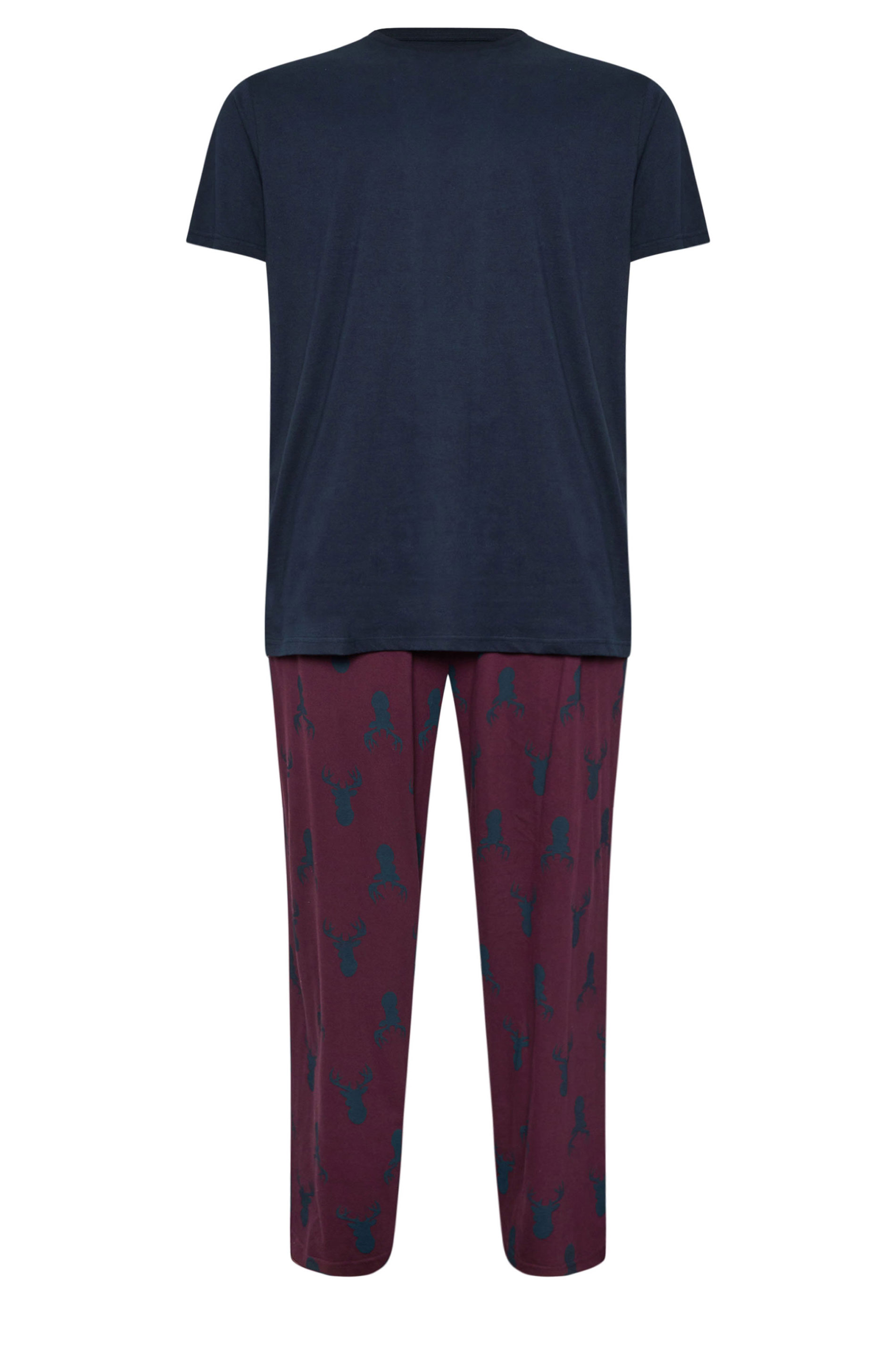 BadRhino Big & Tall Blue & Burgundy Stag Jersey Pyjama Set | BadRhino 6