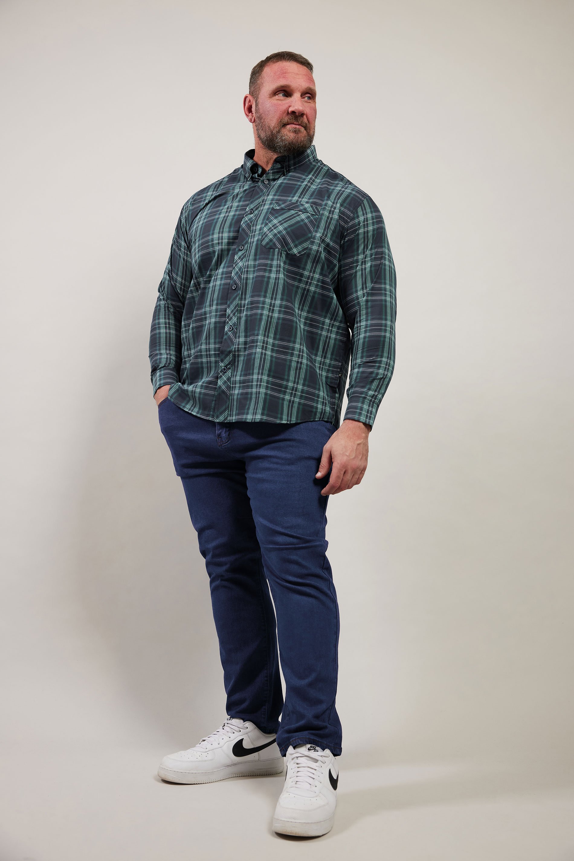 KAM Big & Tall Teal Green Long Sleeve Check Shirt | BadRhino 1