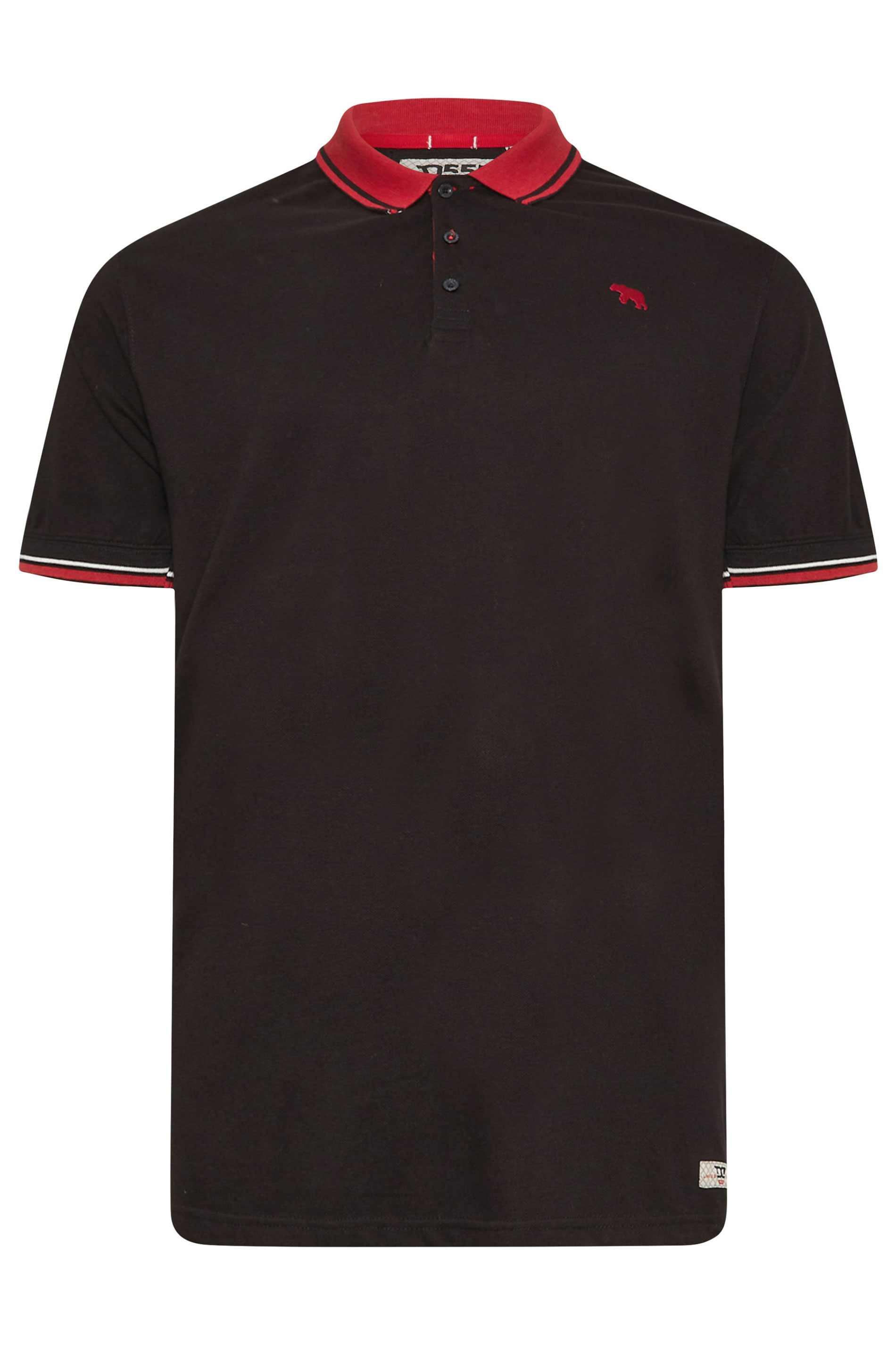 D555 Black Pique Polo Shirt With Red Collar | BadRhino 3