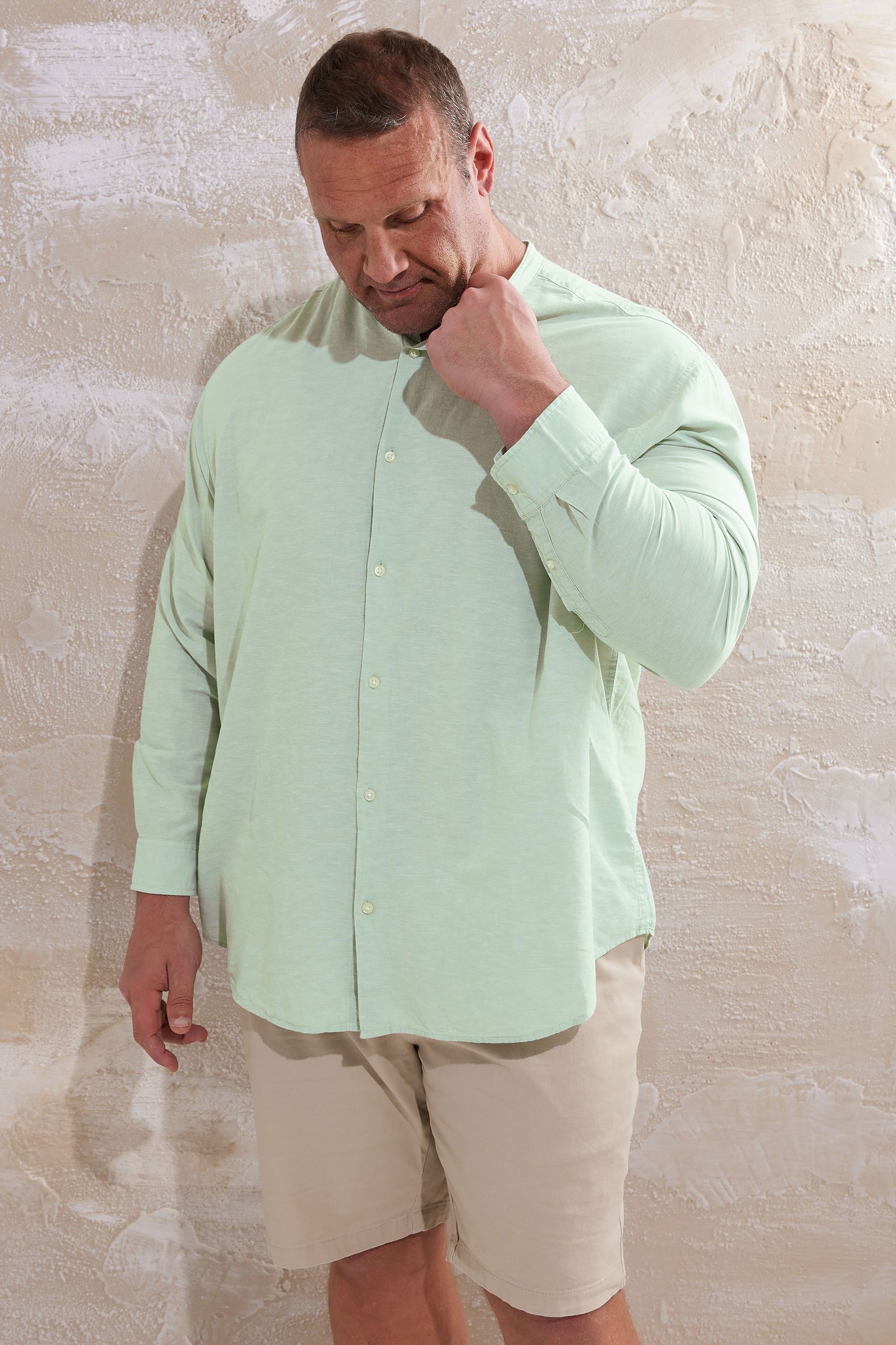 JACK & JONES Big & Tall Sage Green Long Sleeve Linen Shirt | BadRhino 1