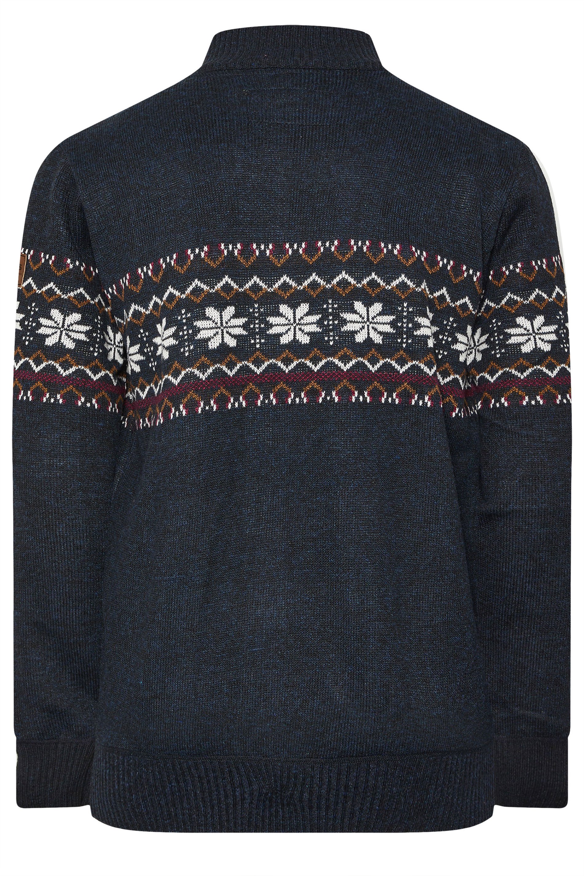 D555 Big & Tall Navy Blue Fairisle Quarter Zip Knitted Jumper | BadRhino 4