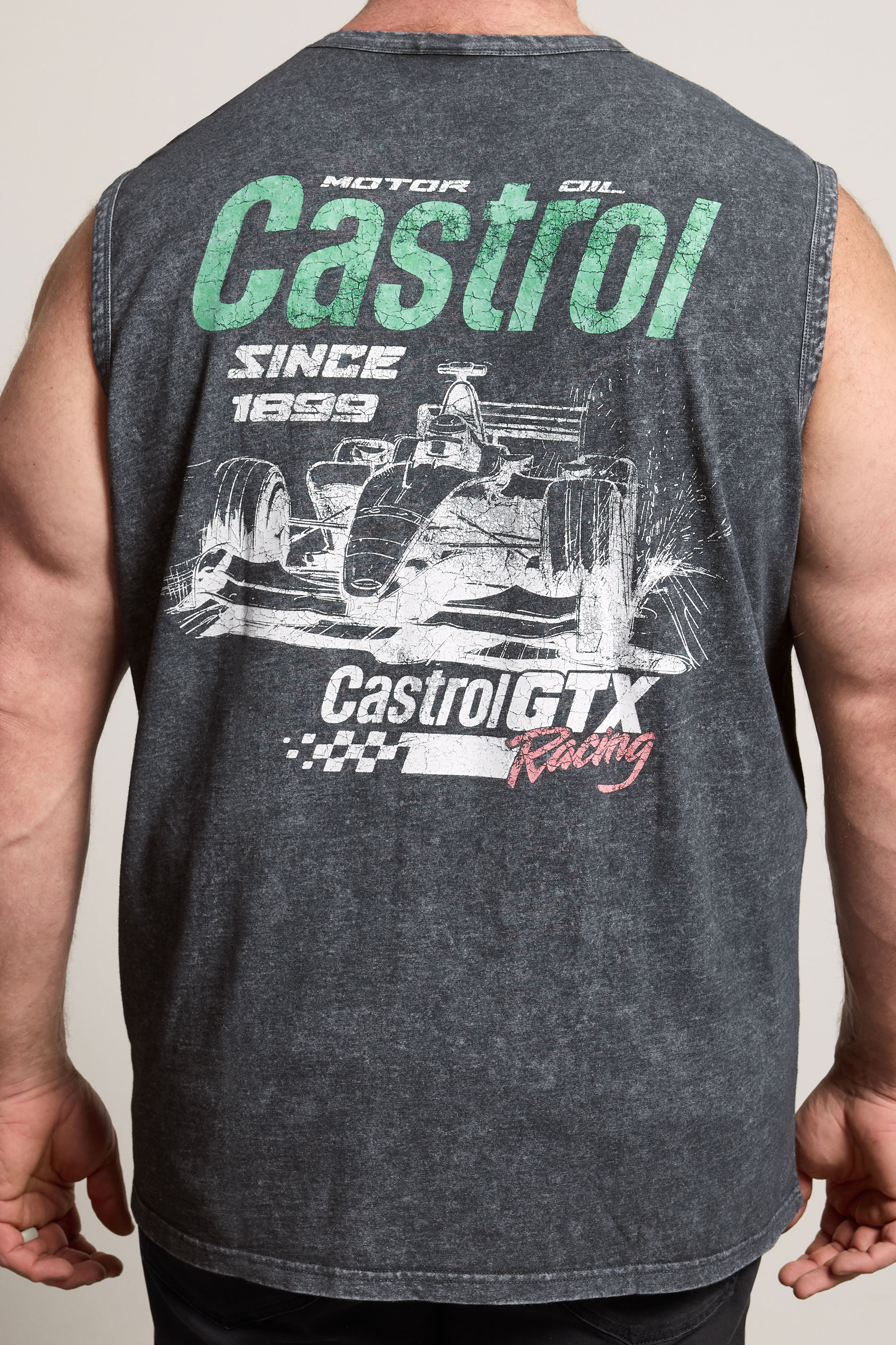 BadRhino Big & Tall Black Acid Wash 'Castrol' Graphic Vest | BadRhino 6