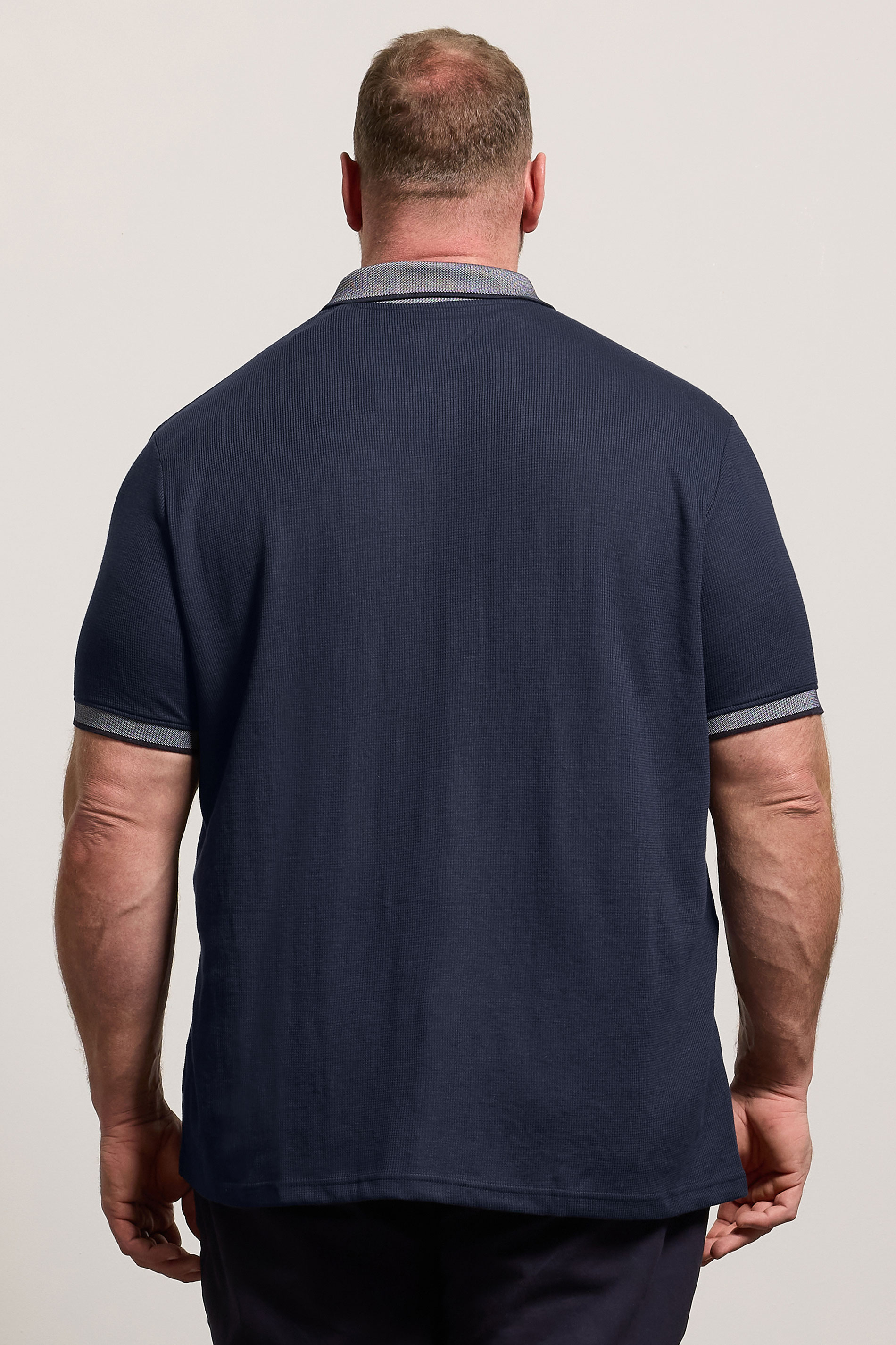 BadRhino Big & Tall Navy Blue Two Tone Waffle Polo Shirt | BadRhino 2