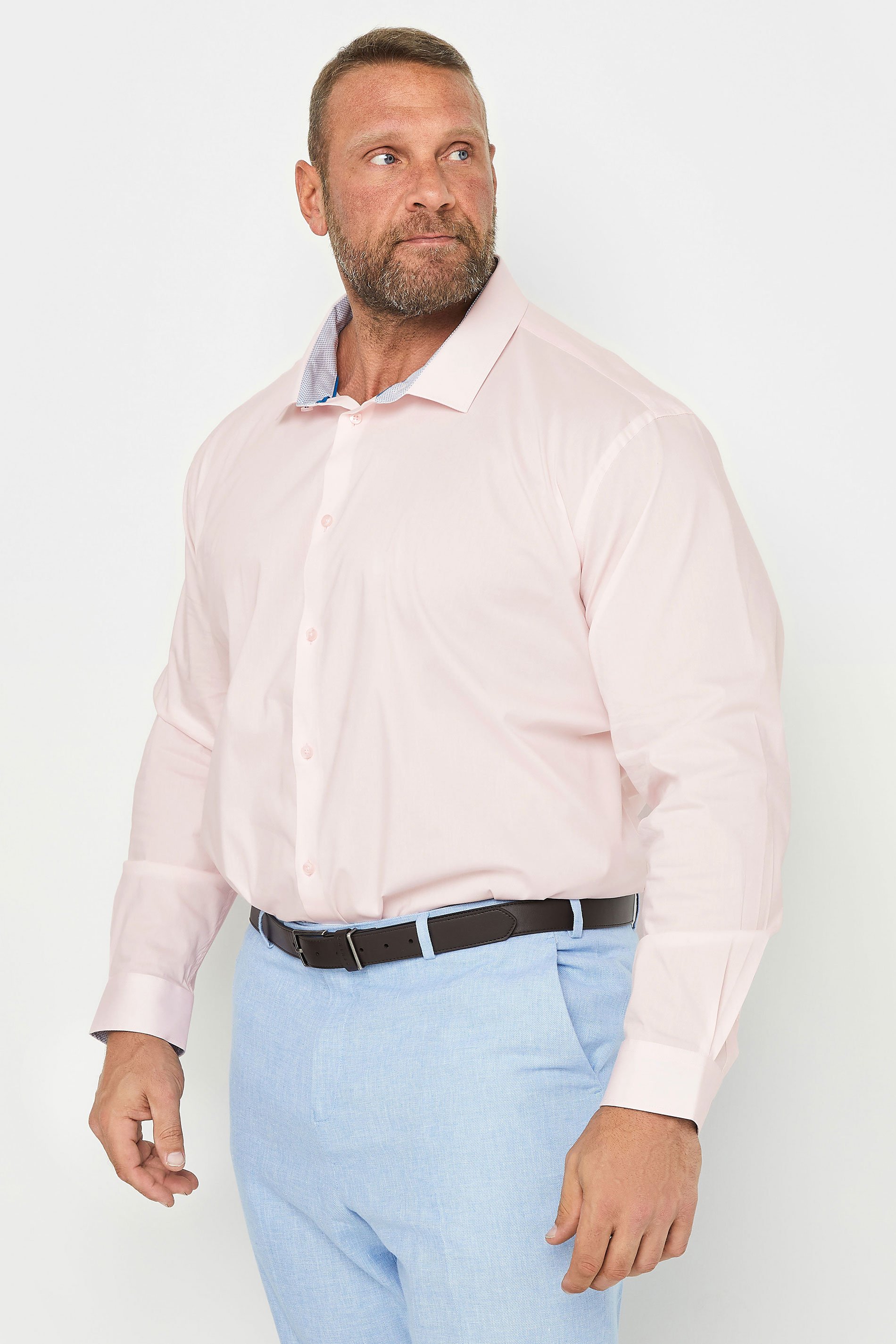 BadRhino Tailoring Big & Tall Pink Premium Stretch Long Sleeve Formal Shirt | BadRhino 1
