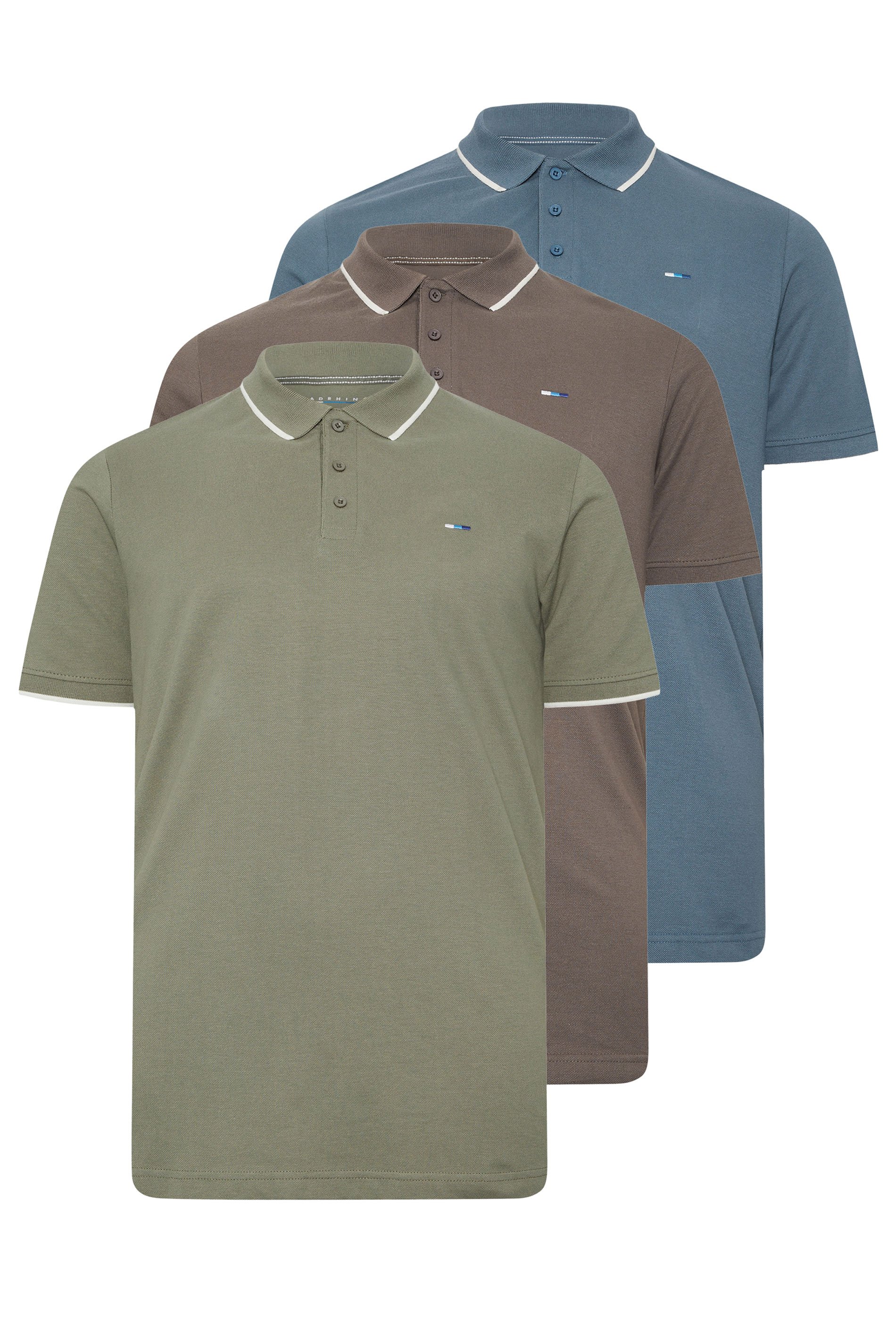 BadRhino Big & Tall 3 PACK Blue/Green/Brown Tipped Polo Shirt | BadRhino 2