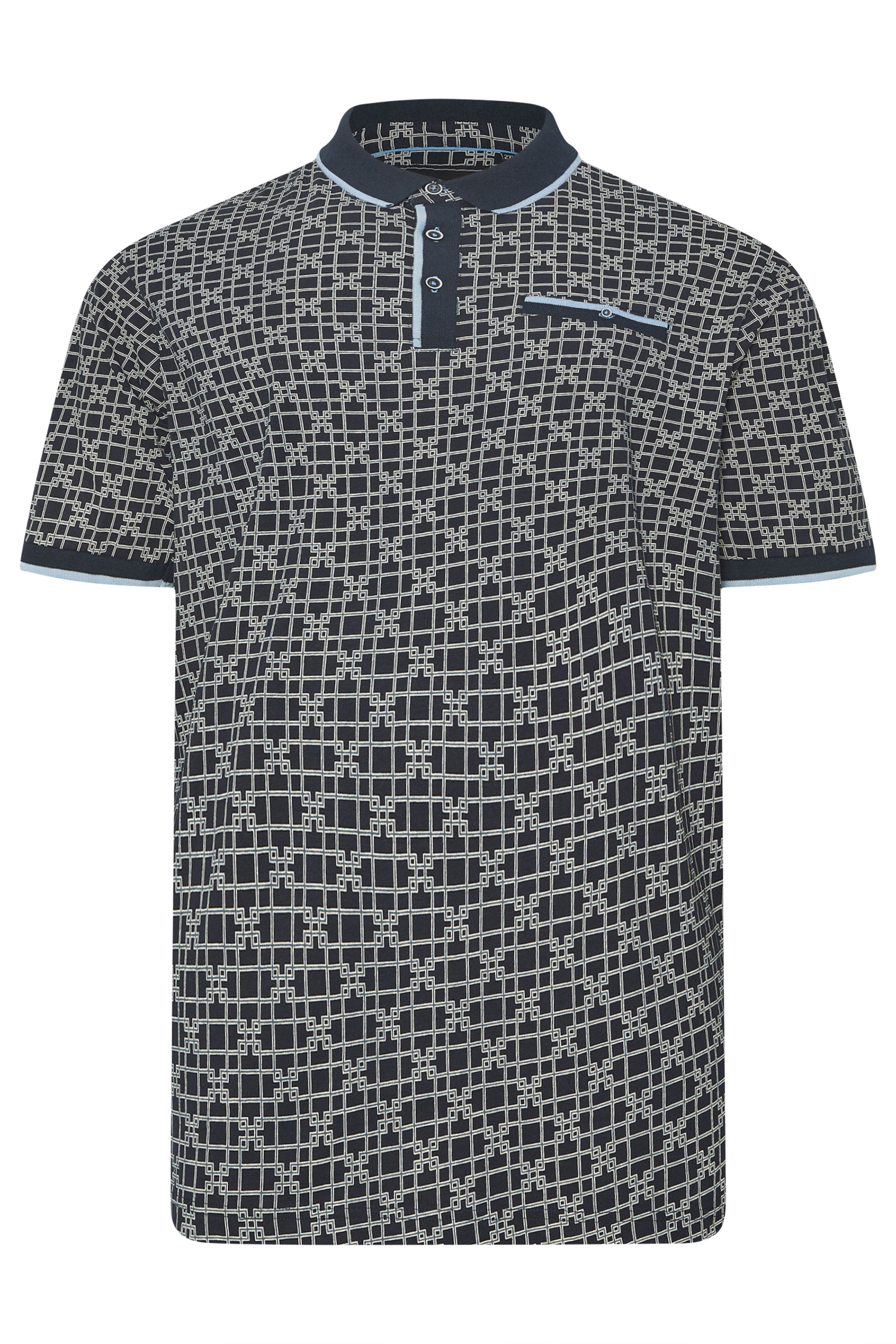 KAM Big & Tall Navy Blue Geometric Print Polo Shirt | BadRhino 3