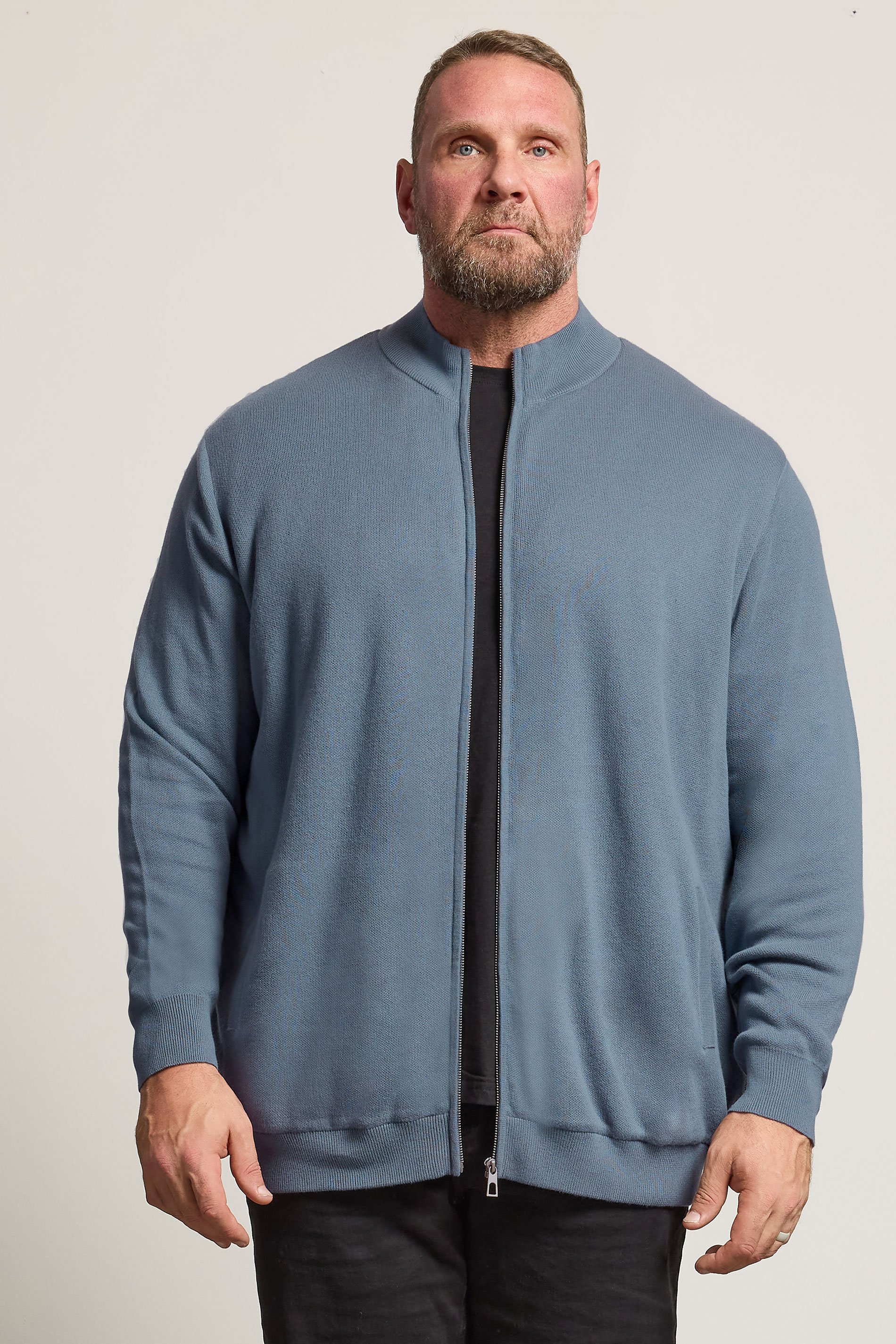 BadRhino Big & Tall Blue Knitted Borg Zip Up | BadRhino 1