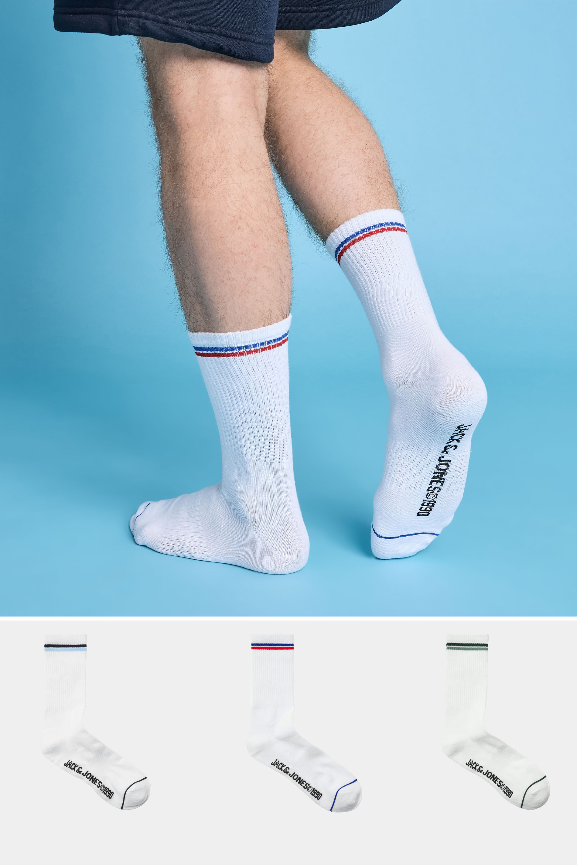 JACK & JONES 3 Pack White Tennis Socks | BadRhino 1