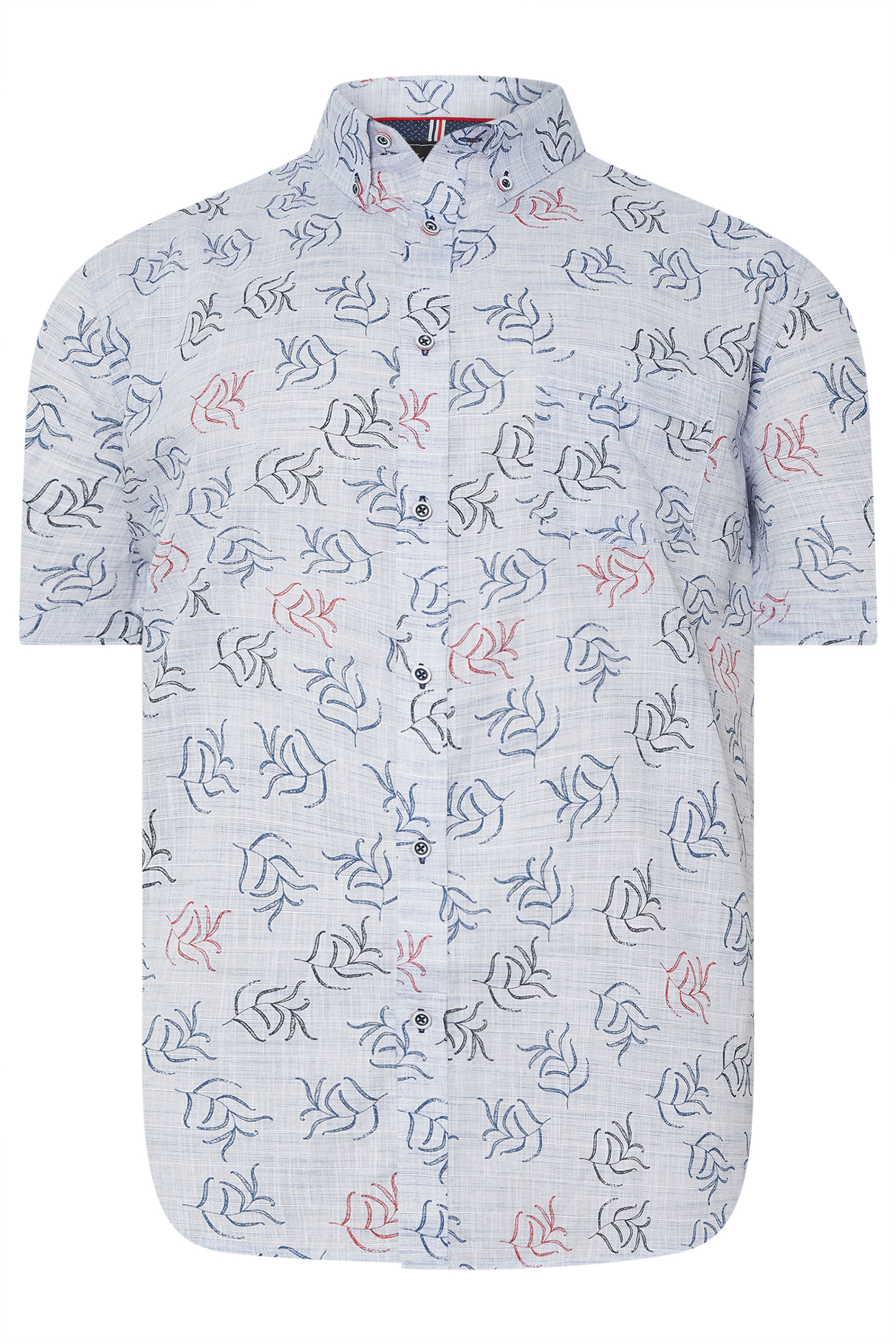 KAM Big & Tall Denim Blue Leaf Print Shirt | BadRhino 2