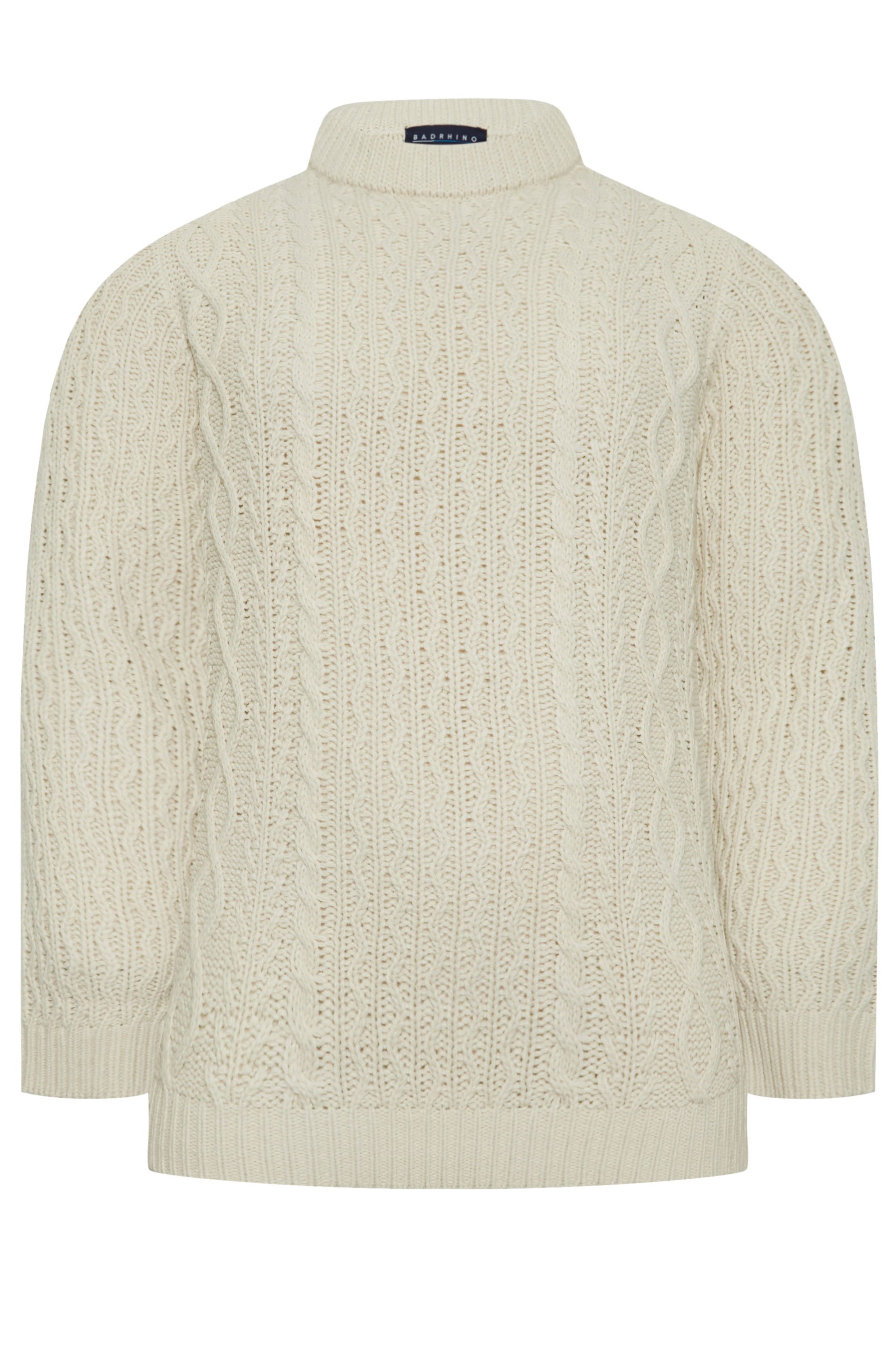 BadRhino Big & Tall Cream Crew Neck Cable Knit Jumper | BadRhino 4