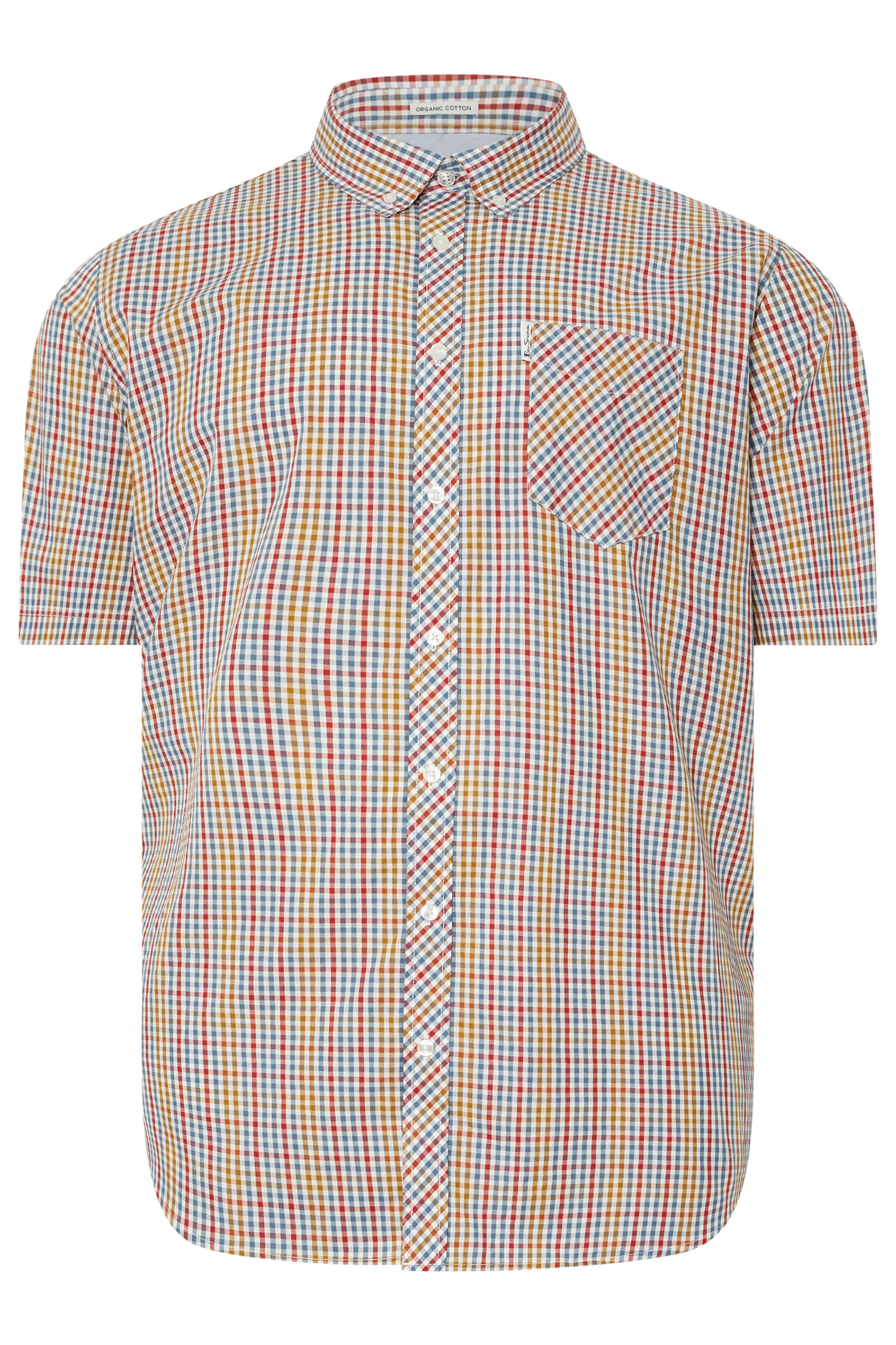 BEN SHERMAN Big & Tall White Gingham Button Through Shirt | BadRhino 3
