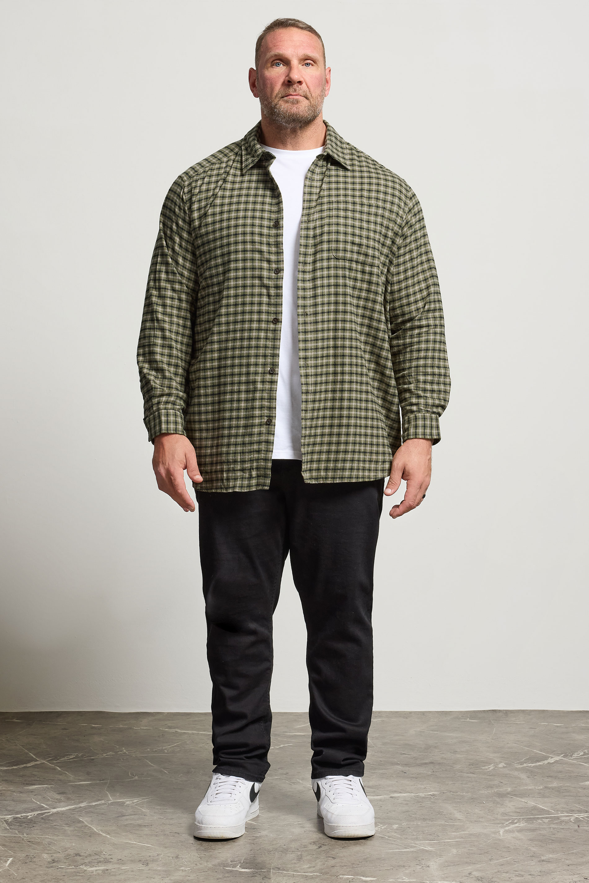 JACK & JONES Big & Tall Olive Green Check Shirt | BadRhino 2