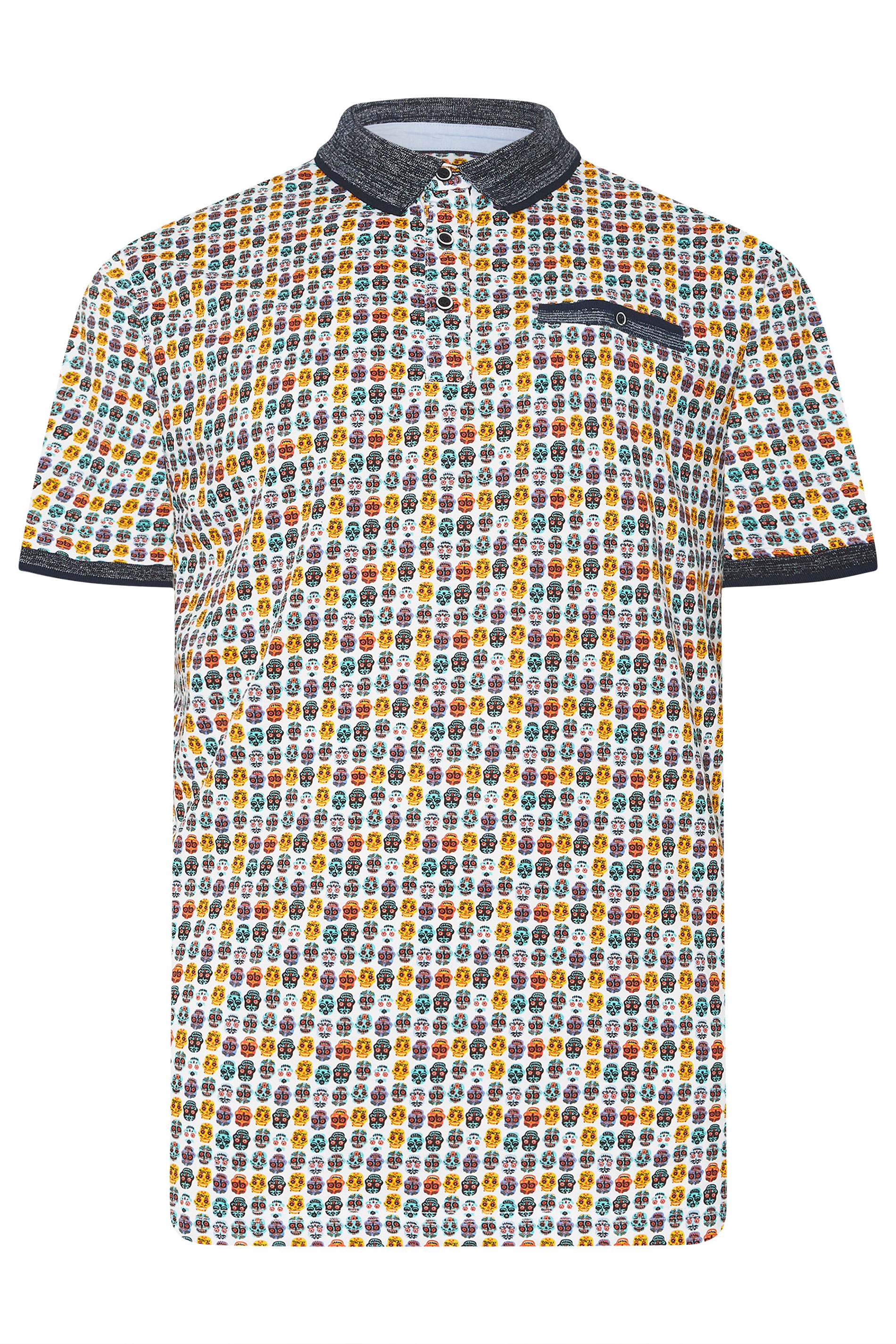 KAM Big & Tall White Skull Print Polo Shirt | BadRhino 3